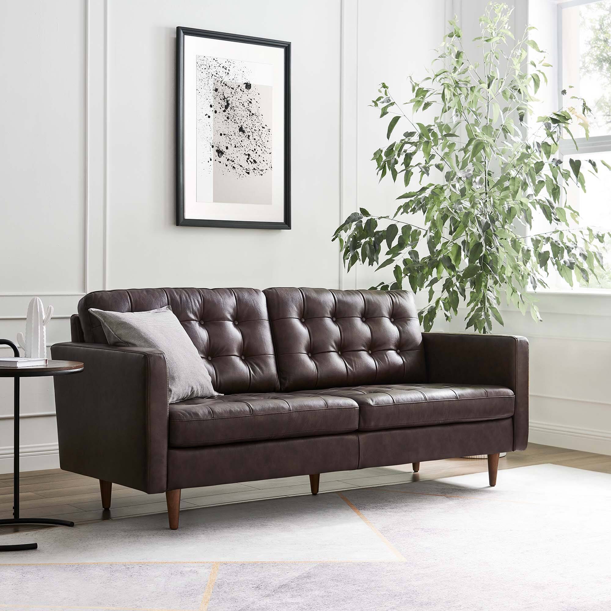 Front. Modway - Exalt Tufted Leather Sofa by Modway - Brown.