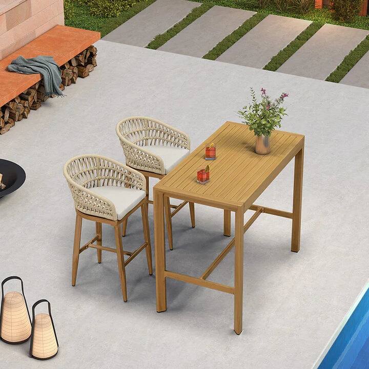 Alt View 2. PURPLE LEAF - Outdoor Counter/Bar Height StoolsRattan Wicker Bar Chairs Woven Aluminum Barstools Set of 2 with Back and Cushions - Teak-Bar Stool.