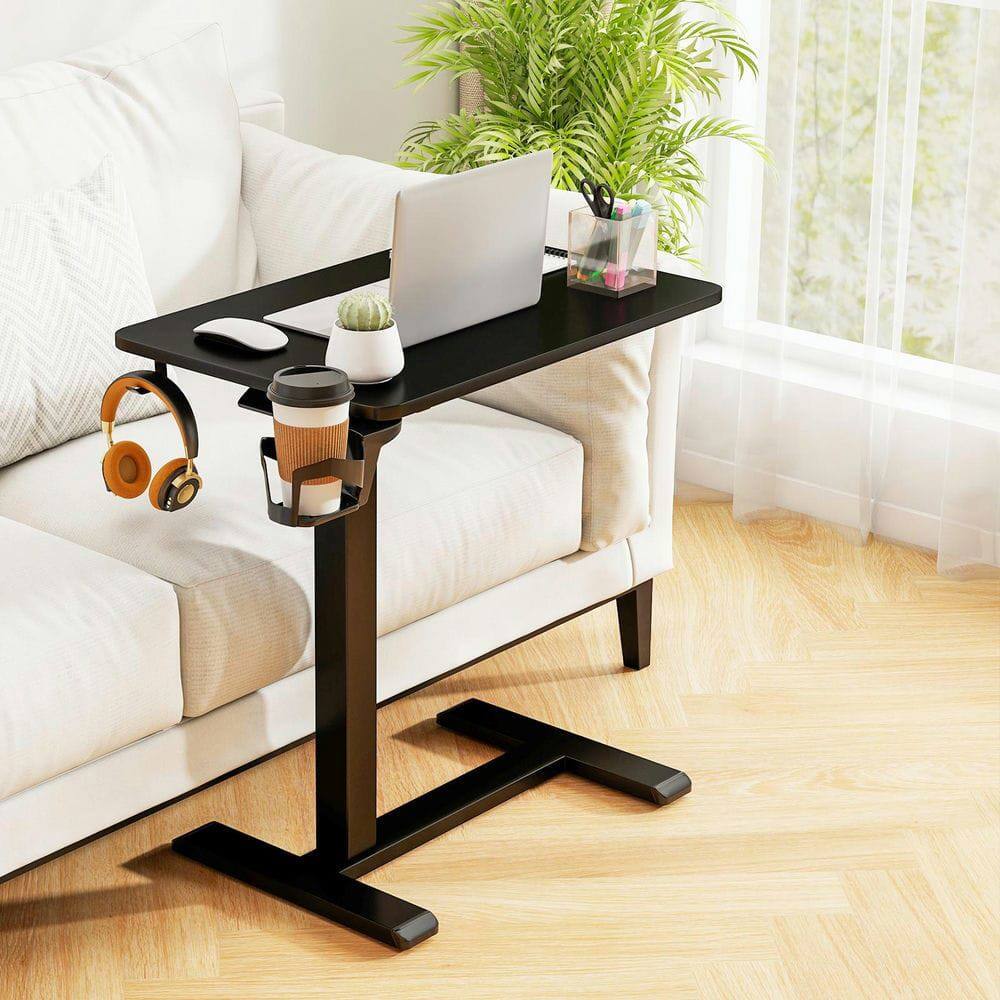 Alt View 4. Kadyn - Height-Adjustable Rolling Overbed Table with Cup Holder, Black - Black.