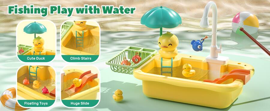 Support Hand Rack Slide CUTE STONE Play Sink with Running Water, Kitchen Sink Toys with Play ...