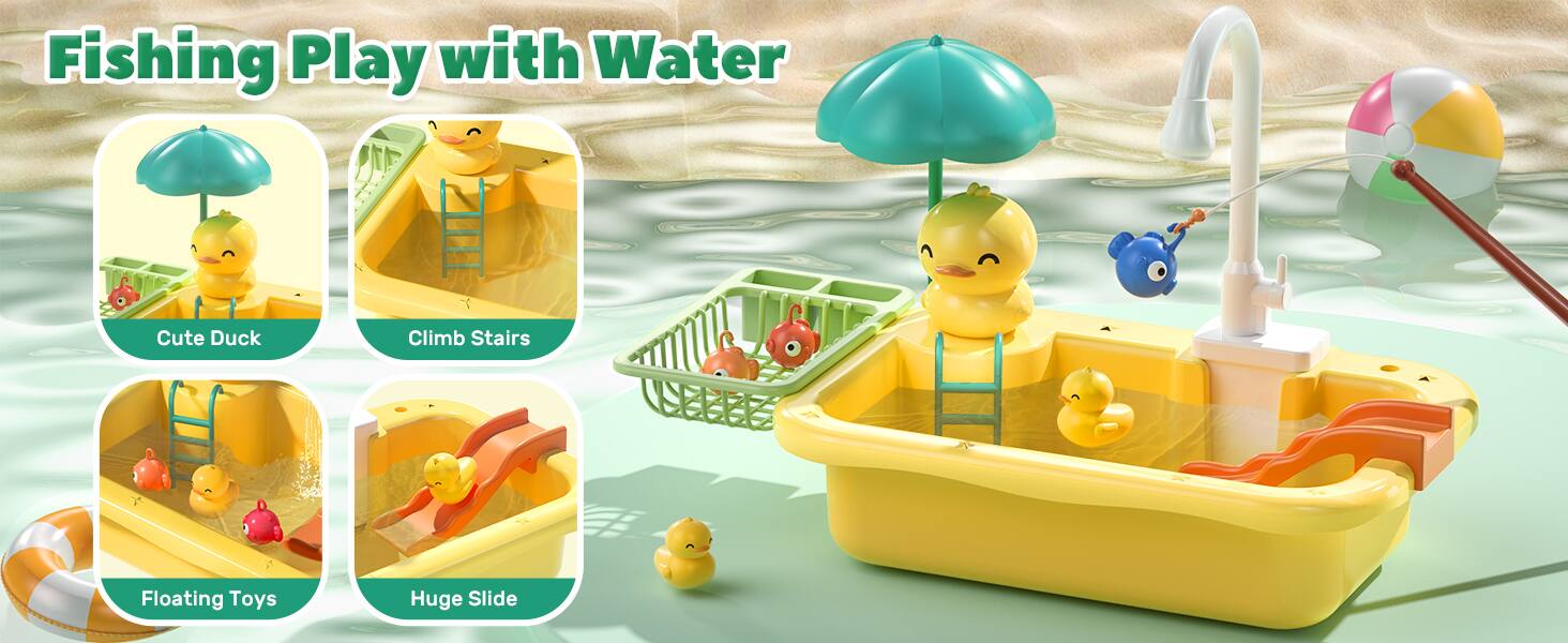 CUTE STONE Play Sink with Running Water, Kitchen Sink Toys with Play ...