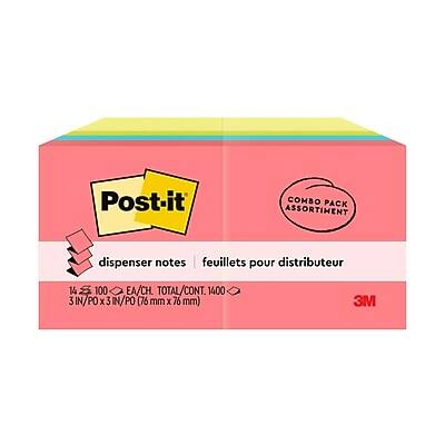 Post-it COMBO PACK ASSORTIMENT

dispenser notes feuillets pour distributeur

1/4 x 100 EA/CH. TOTAL/CONT. 1400

3 IN x 3 IN/PO x 3 IN/PO (76 mm x 76 mm)

3M