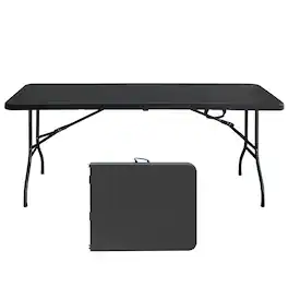 Anysun - 6ft Folding Table, Portable Plastic Table for Camping, Picnics, Parties, High Load Bearing Foldable Table - Black