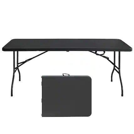 Front. Anysun - 6ft Folding Table, Portable Plastic Table for Camping, Picnics, Parties, High Load Bearing Foldable Table - Black.
