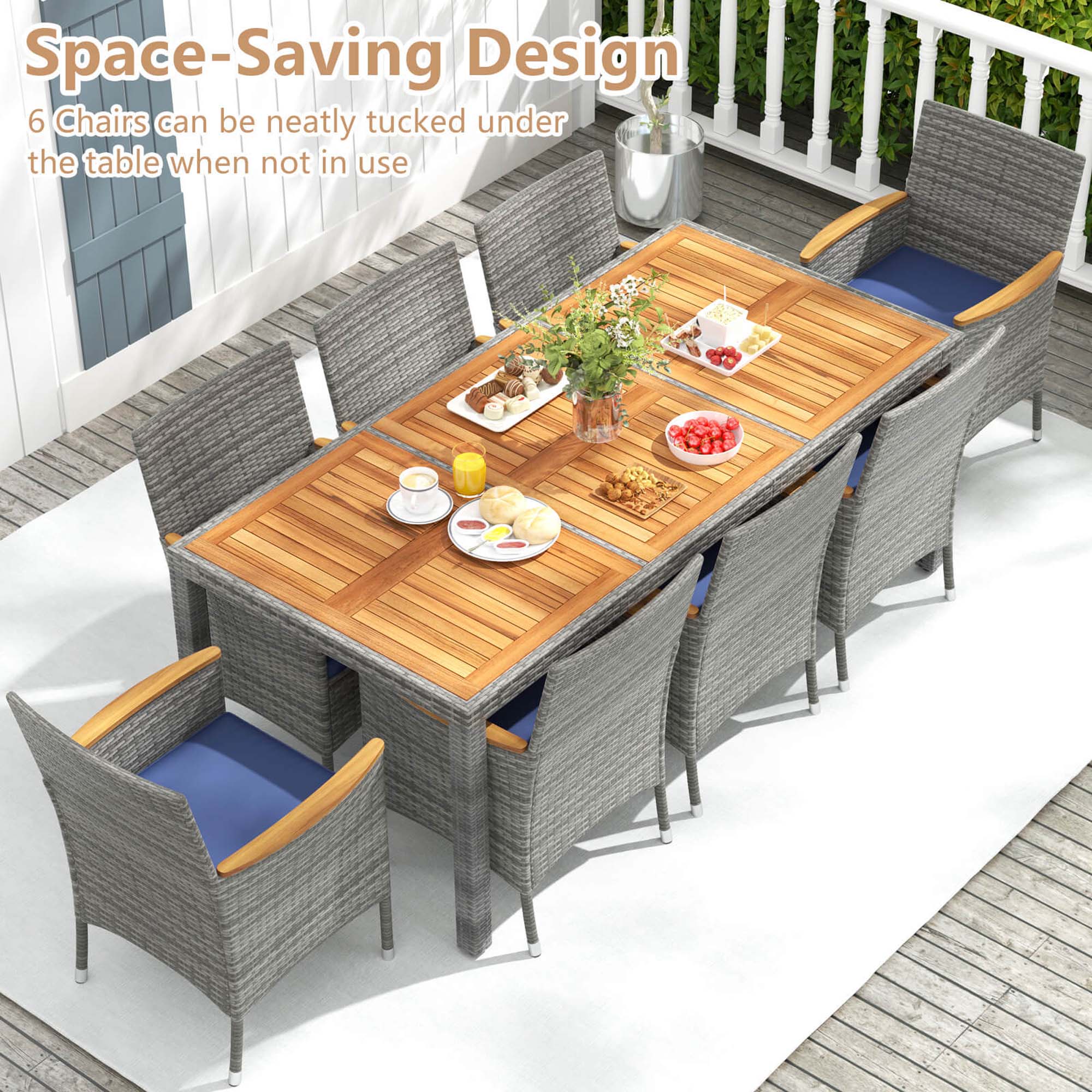 Space-Saving Design: 6 Chairs can be neatly tucked under the table when not in use.