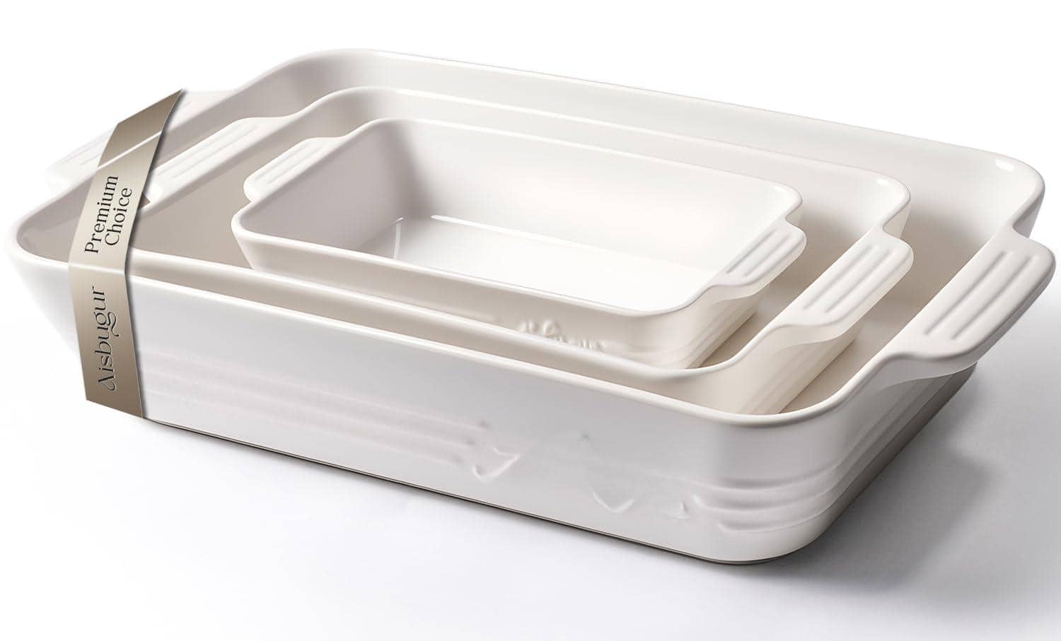 PARKER SLATER - Ceramic Baking Dish Set 3-piece Casserole Dishes For Oven Rectangular Pans Deep Lasagna With Handles Multi-size Cooki...