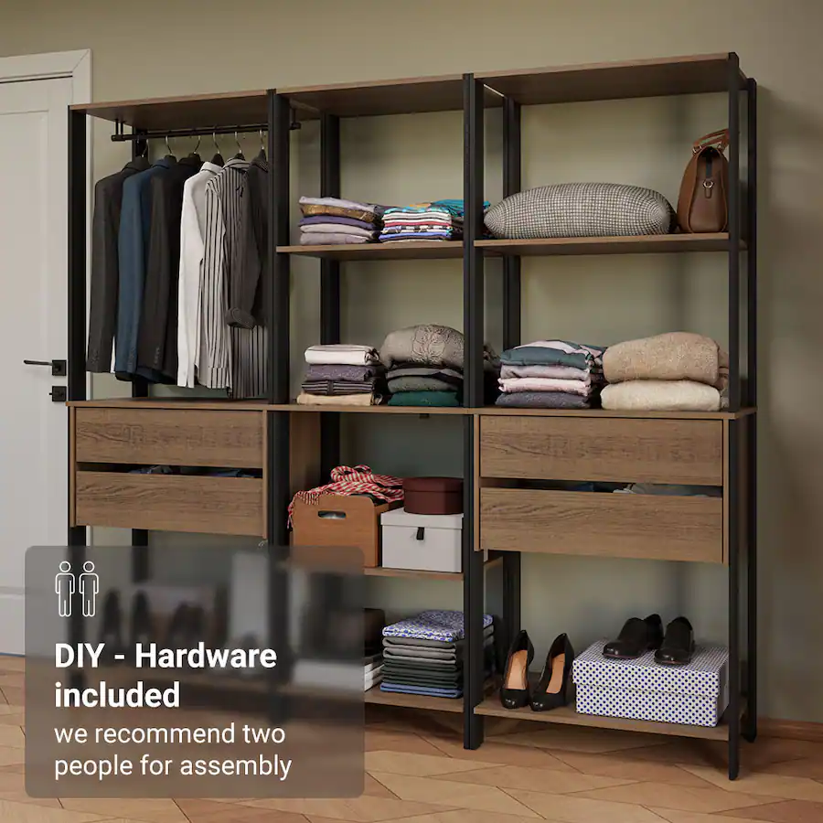 Storage Rack In Asssembly Line Madesa Wardrobe Clothes Storage Rack with 4 Drawers, Open Shelves and ...