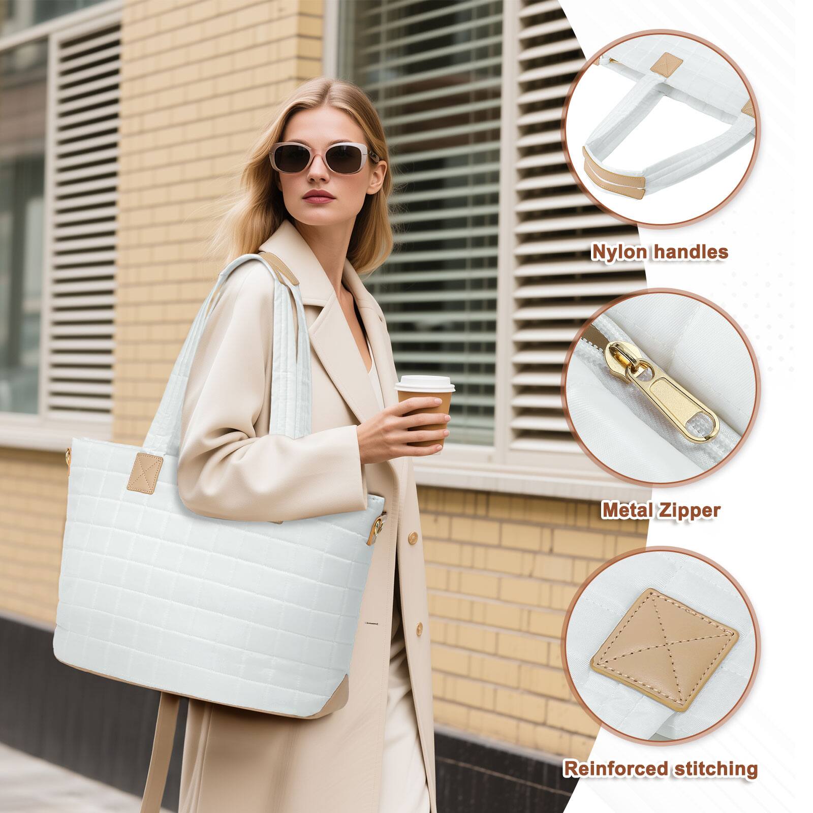 Nylon handles  
Metal Zipper  
Reinforced stitching