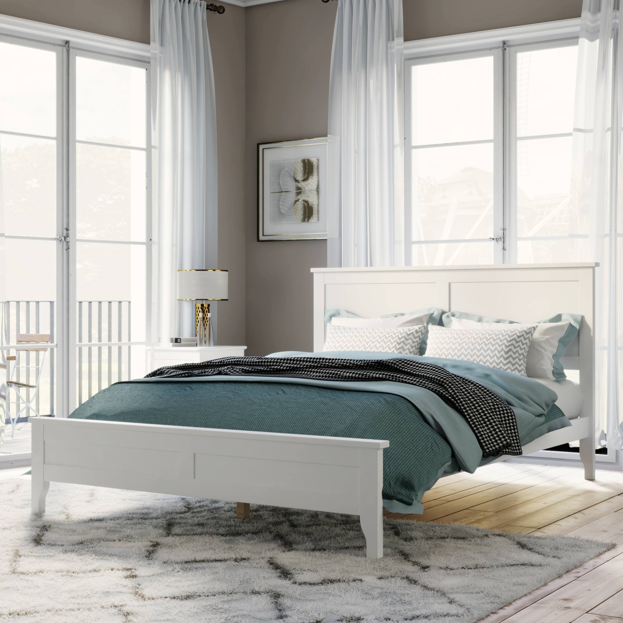 Angle. GOODSILO - Solid Wood King Size Platform Bed with Stylish Headboard for Modern Bedrooms - White.