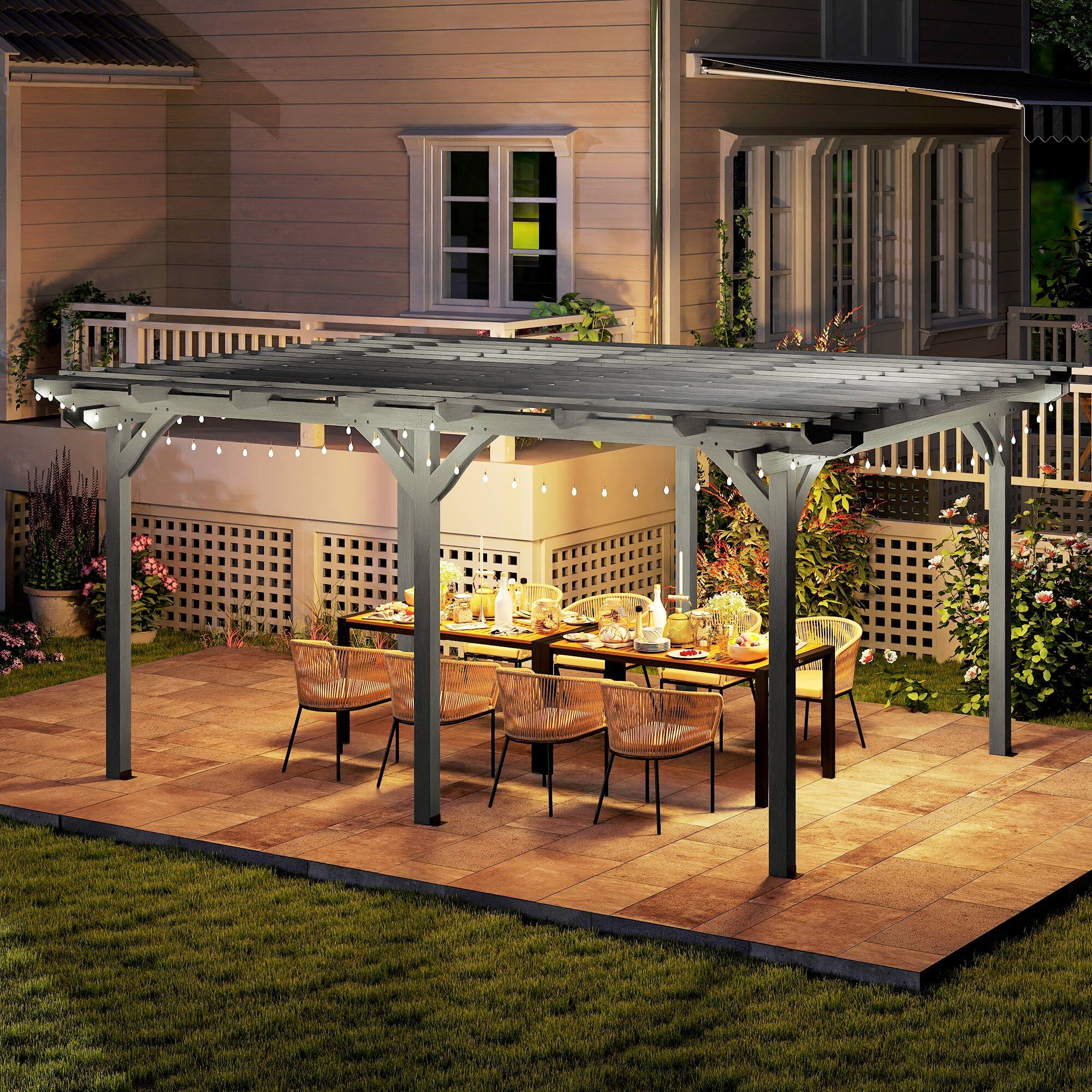 Alt View 4. Outsunny - 12' x 16' Outdoor Pergola, Wood Gazebo Grape Trellis with Stable Structure for Climbing Plant Support, Garden - Gray.