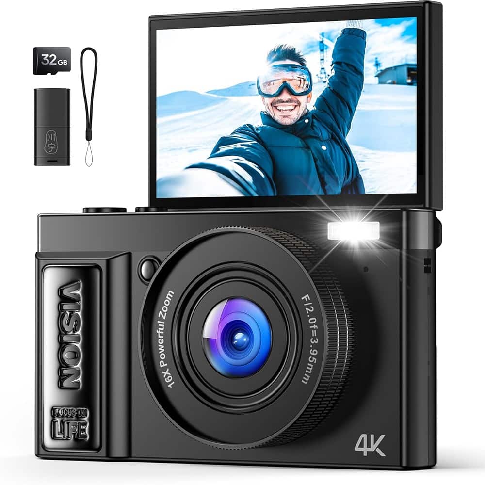 ACJPR - 4K Digital Camera, 64MP, 16X Zoom, 180° Flip Screen, Compact for Vlogging
