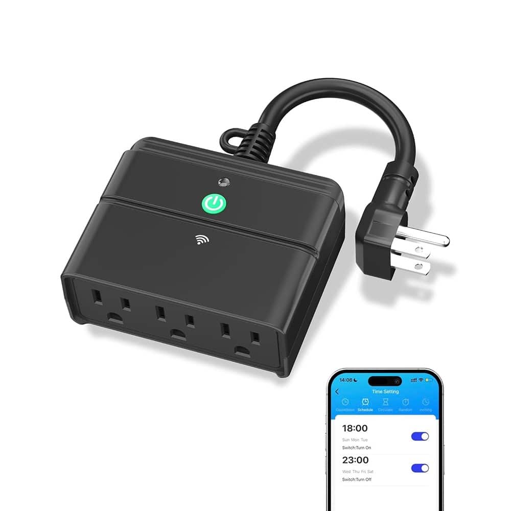 MOSZAR LLC - Outdoor Smart Plug – Wi-Fi & Bluetooth, 3 Outlets, Weatherproof IP44 - Black