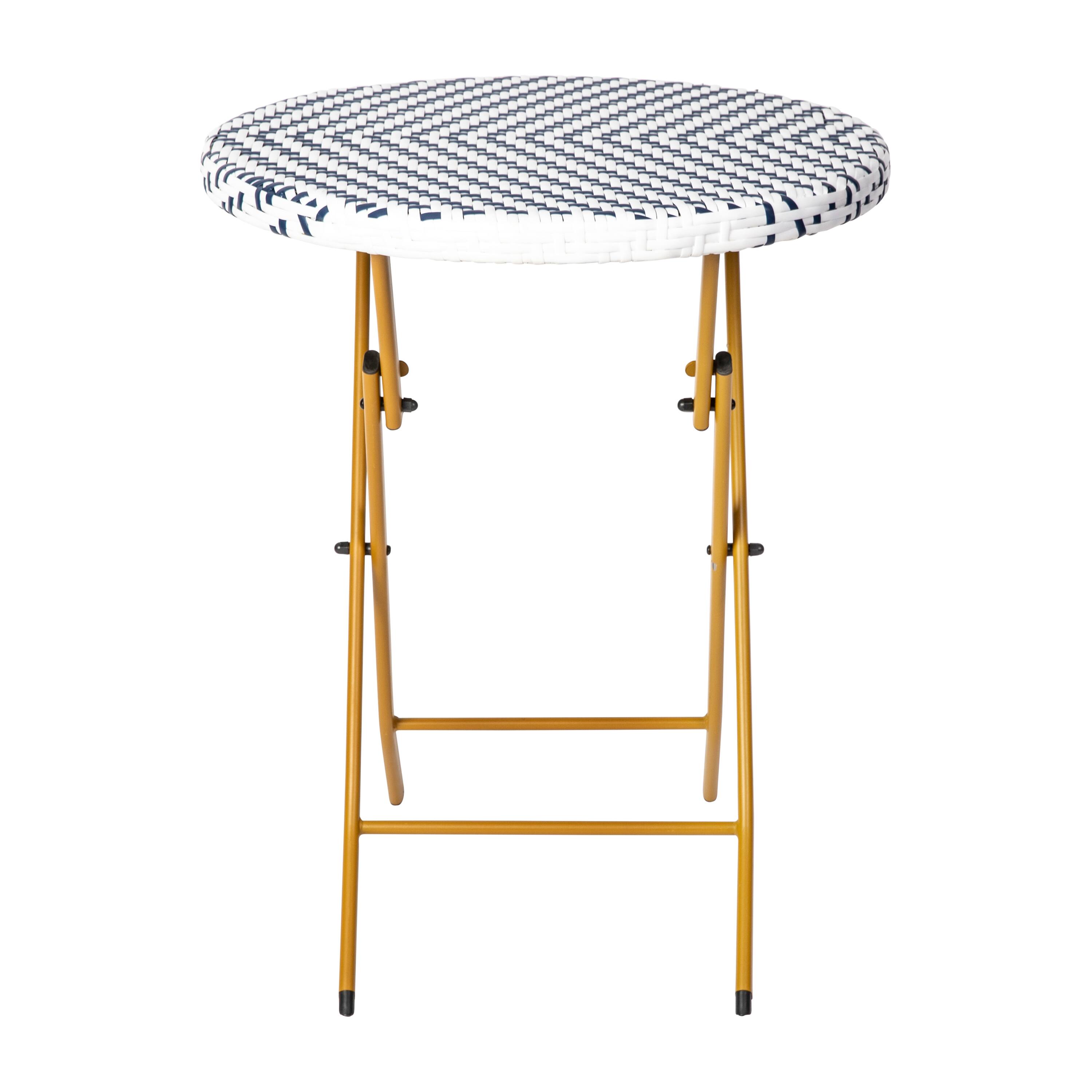 Alt View 10. Emma + Oliver - Ciel Three Piece Folding Bistro Set in PE Rattan with Metal Frames for Indoor and Outdoor Use - Navy & White.