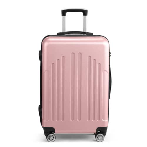 Winado - 24" Checked Luggage Trolley Case ABS Hardside Medium Suitcase with Double Spinner Wheels & TSA Lock for Travel Business - Pink