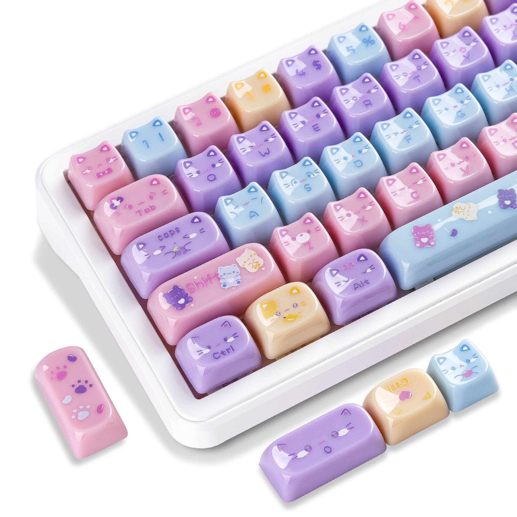 Womier - Clear keycaps Set,Translucent Jelly Key caps,Cat Shape keycap ,MAO Profile for Mx Switches Mechanical Keyboard - Cat-shape