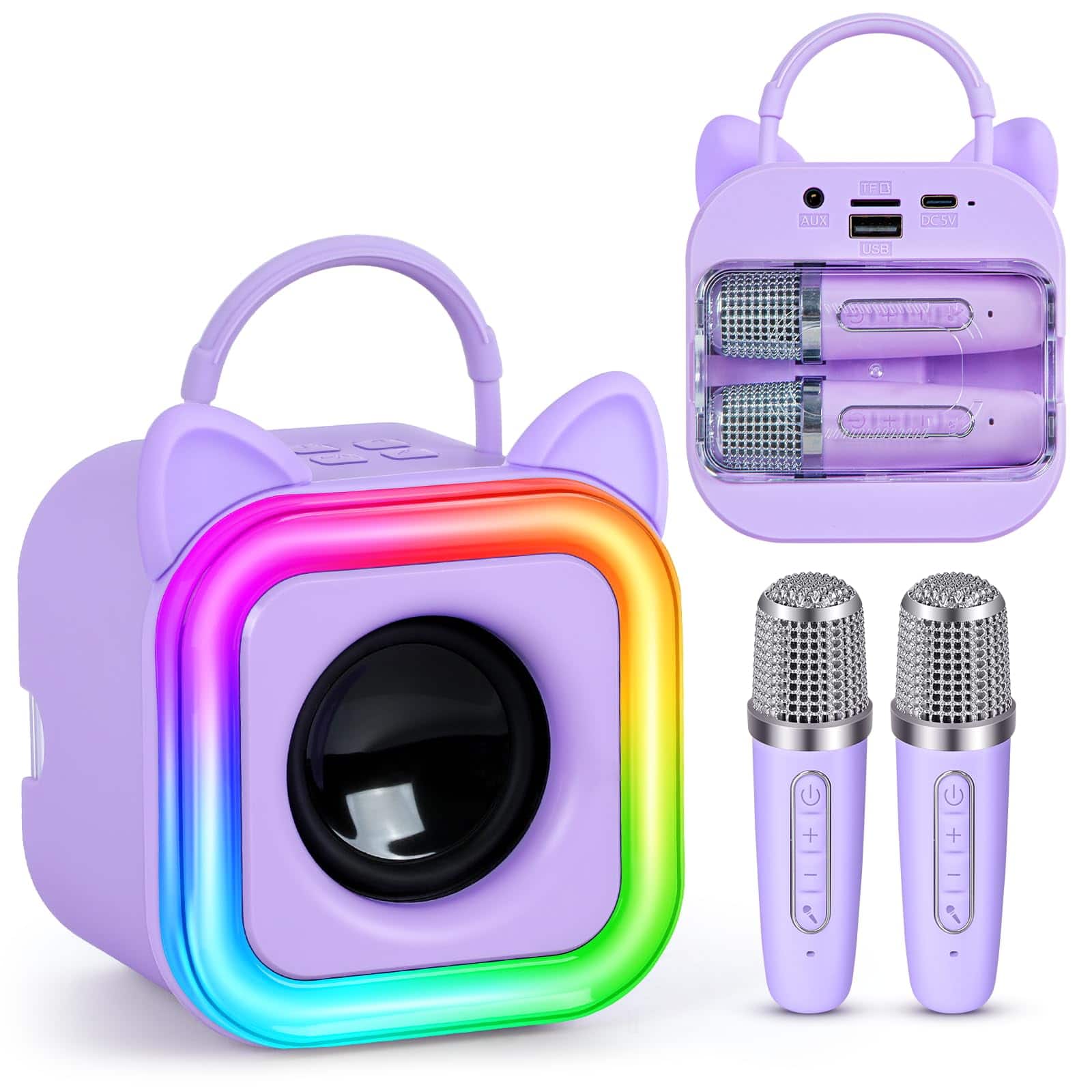 Pacoar Cade - Mini Karaoke Machine Wireless Microphones Toys Gift Ages 12+year Old Christmas Birthday Party Singing - Purple