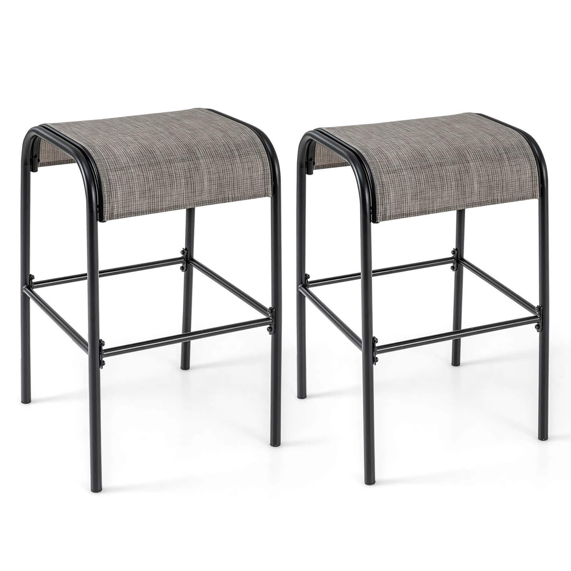 Gymax - 2PCS 30'' Bar Height Bistro Stools Outdoor Bar Stools w/ Breathable Fabric Seat - Coffee, Black