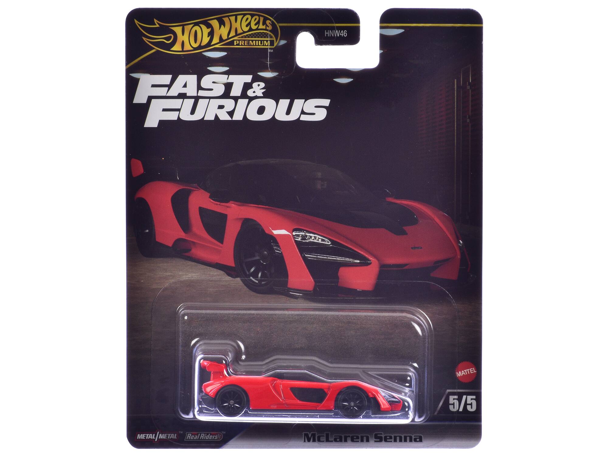Hot Wheels Premium  
Fast & Furious  
HNVW46  
5/5  
McLaren Senna  
Metal/Metal  
Real Riders  
Mattel