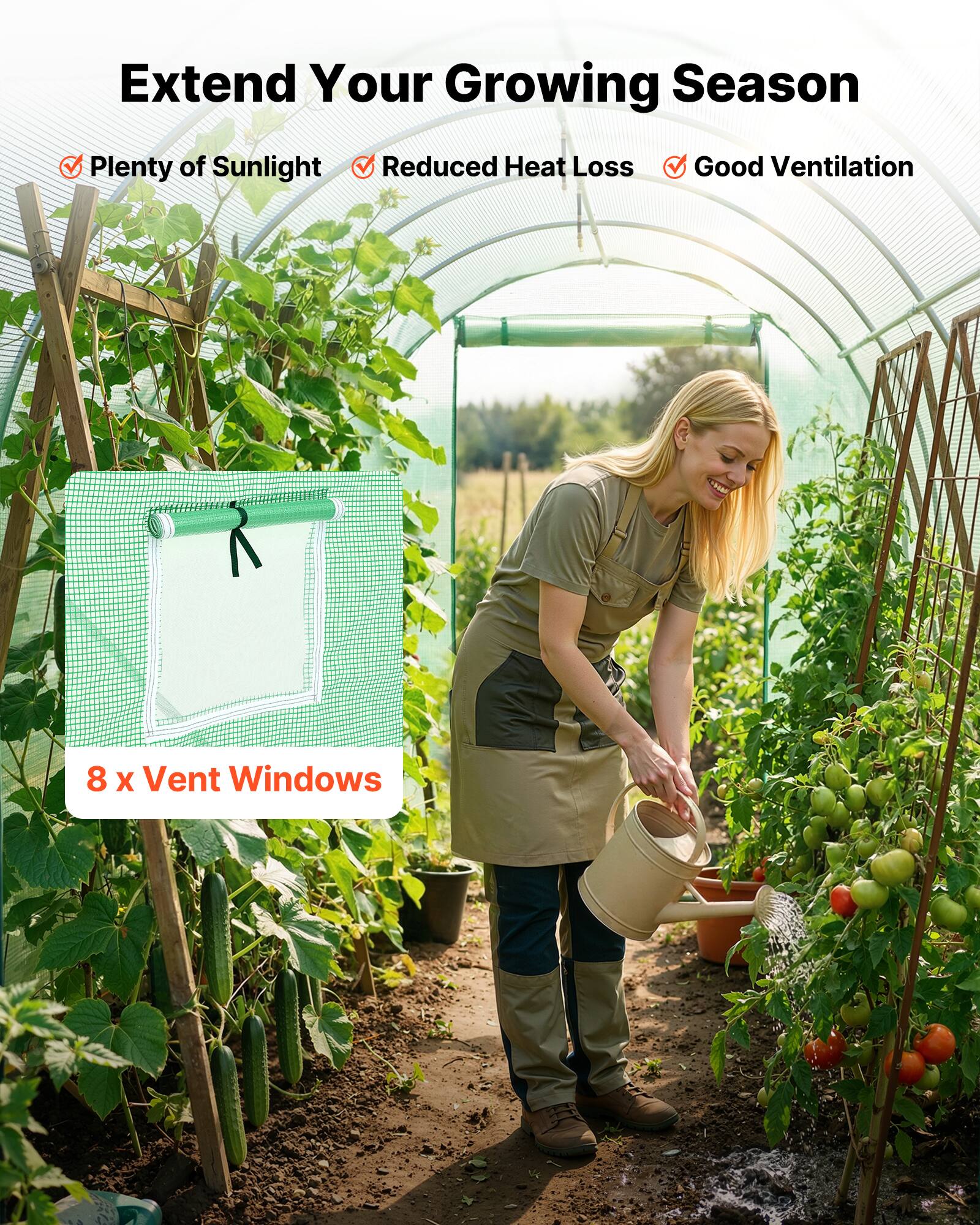 Extend Your Growing Season

- Plenty of Sunlight
- Reduced Heat Loss
- Good Ventilation

8 x Vent Windows