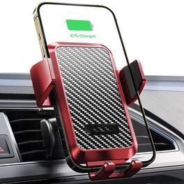 HM 1810 - Wireless Car 15w Fast Charging Auto Clamping Cell Phone Holder Mount Vent For 15 14 13 12 Mini Pro Max 11 Xr - Red