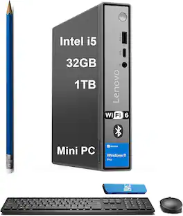 Lenovo - ThinkCentre neo 50q Gen 5 Tiny Business Desktop - Intel Core i5 - 32GB RAM - 1TB SSD - Wi-Fi - International Version - Black