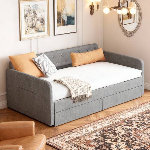 Alt View 10. Winado - Twin Size Daybed with 2 Storage Drawers and Pockets, Chenille Upholstered Comfy Sleeper Couch Sofa Bed for Living Room - Chenille Grey.
