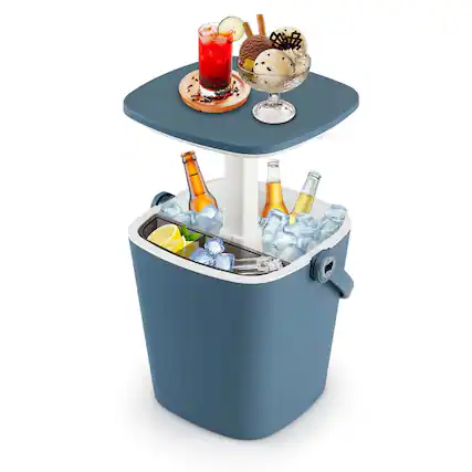 Front. Costway - Costway 4 Gallon Portable Cooler Bar Table with Handle Bottle Opener & Lift Top Lid - Blue.