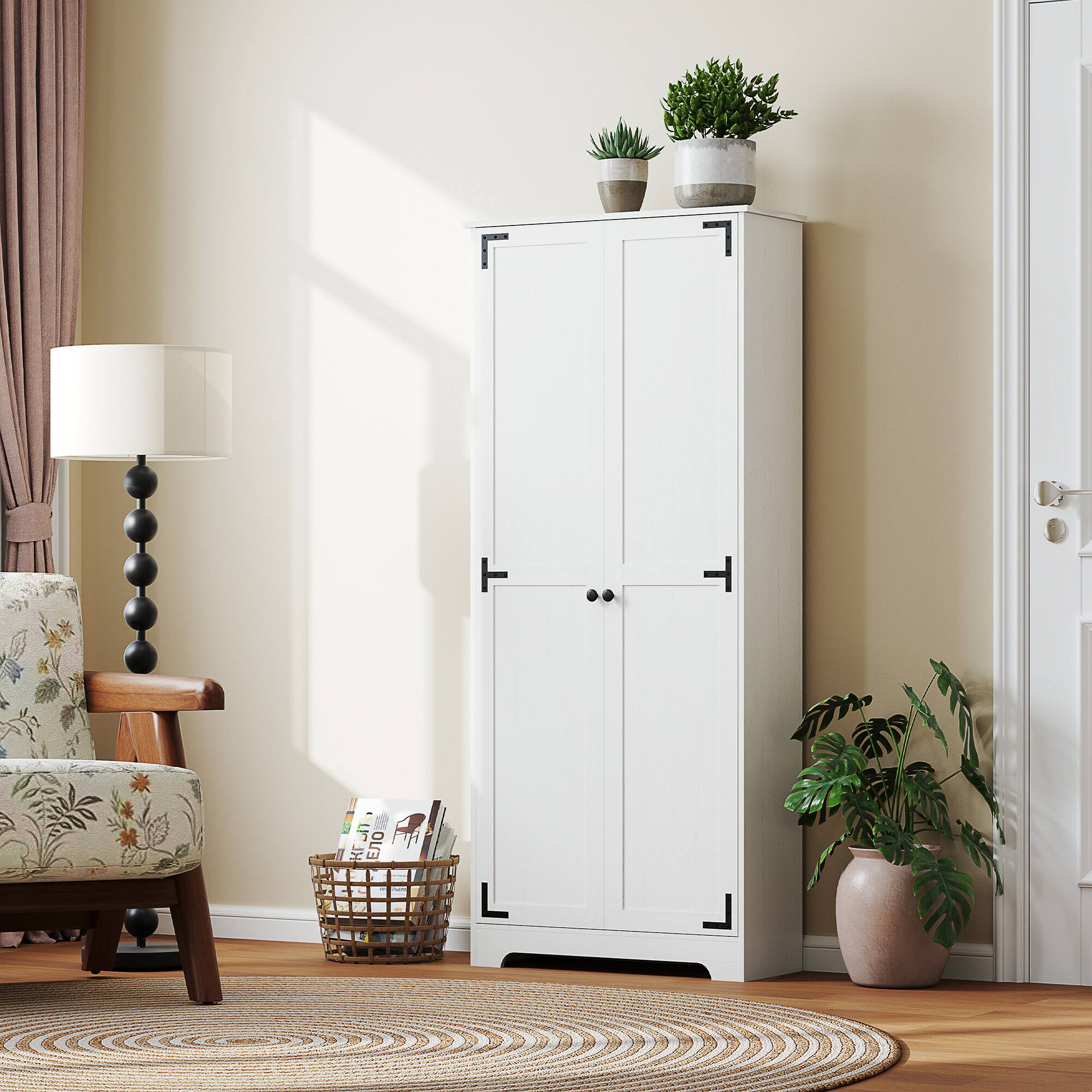 Alt View 8. Homcom - 72" Farmhouse Pantry Cabinet, Freestanding Kitchen Pantry Storage Cabinet with Adjustable Shelves, Tall Storage Cupboard - White.