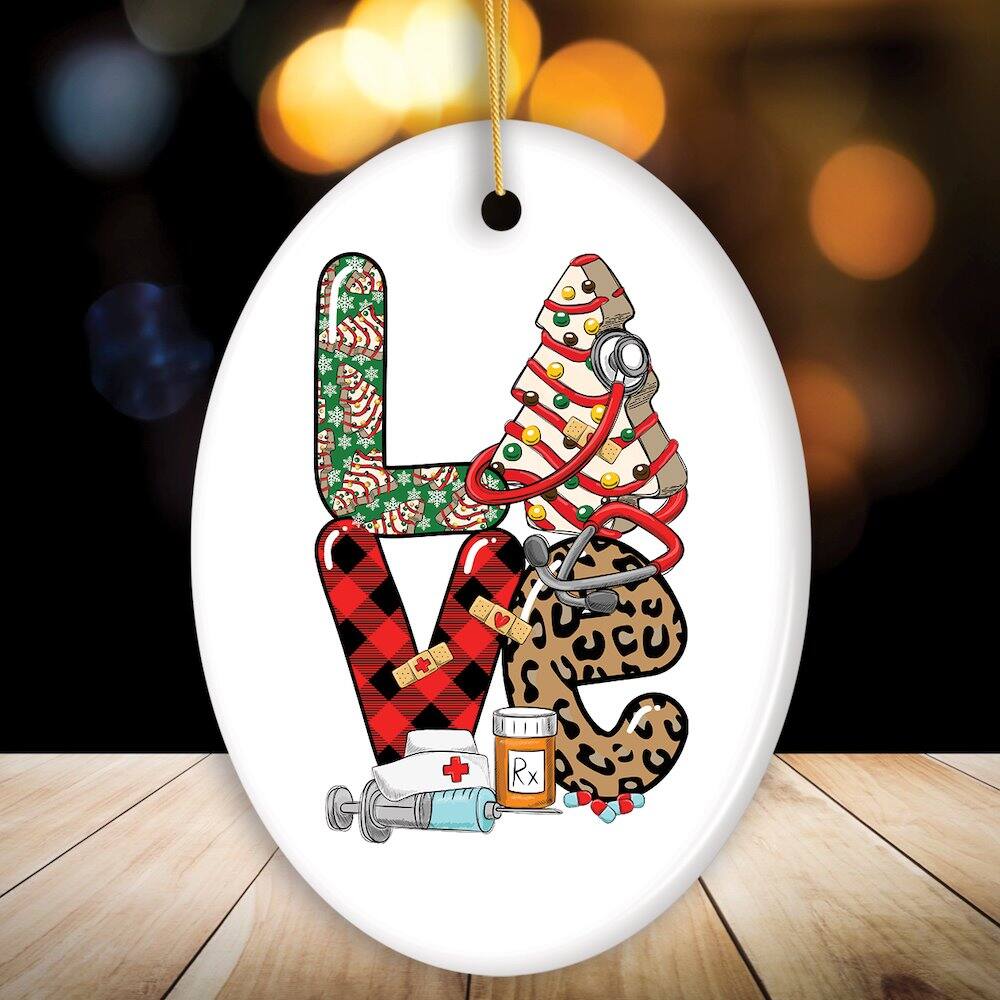 Back. OrnamentallyYou - Santas Favorite Nurse Christmas Ornament Bundle Set of Four - Multi-colored.