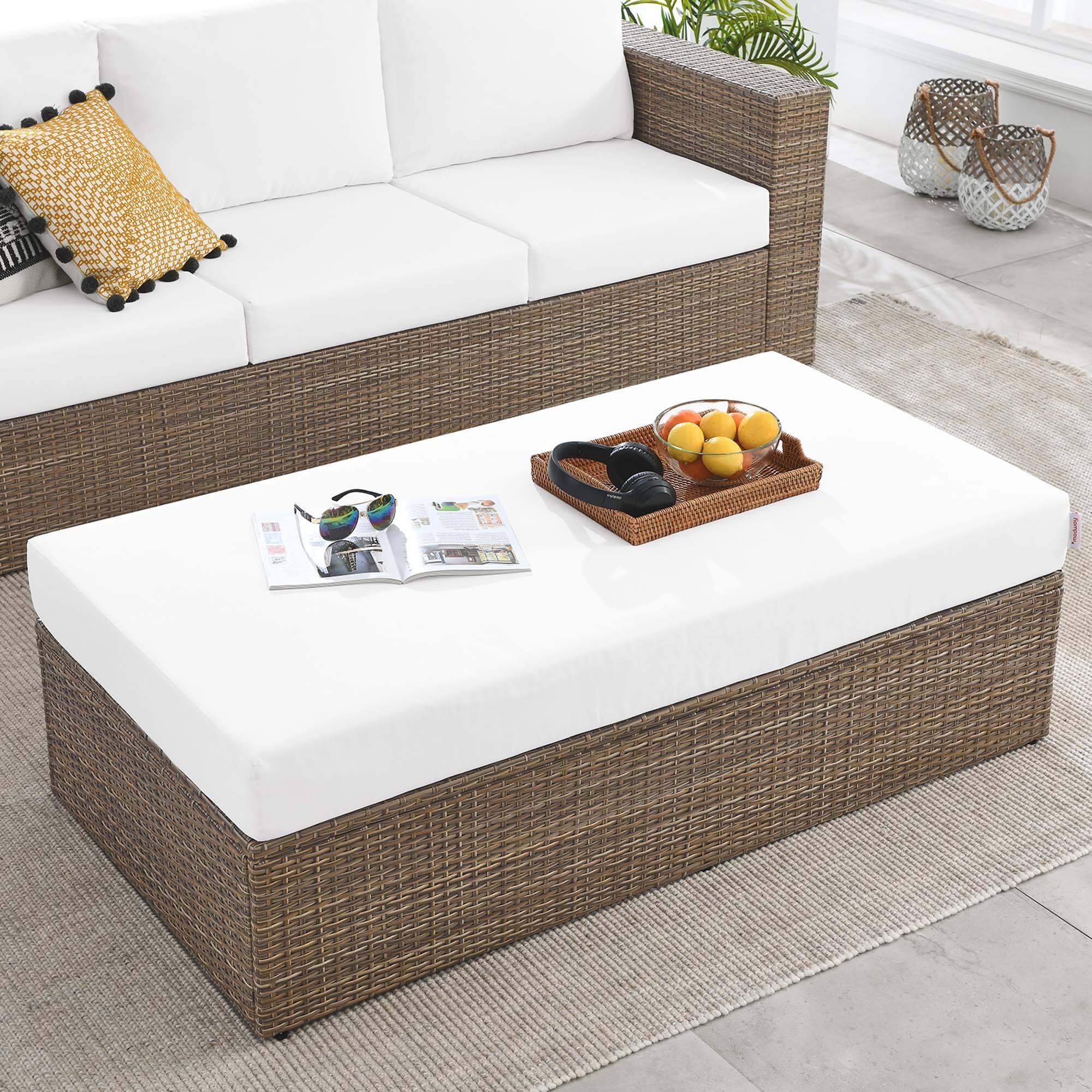 Convene Outdoor Patio Rectangle Ottoman by Modway - Cappuccino White
