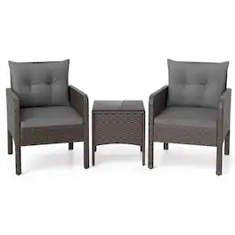 Boyel Living - 3 Pieces Patio PE Wicker Furniture Set with Cushions for Porch and Balcony- 250-in W x 290-in D x 230-in H - Gray