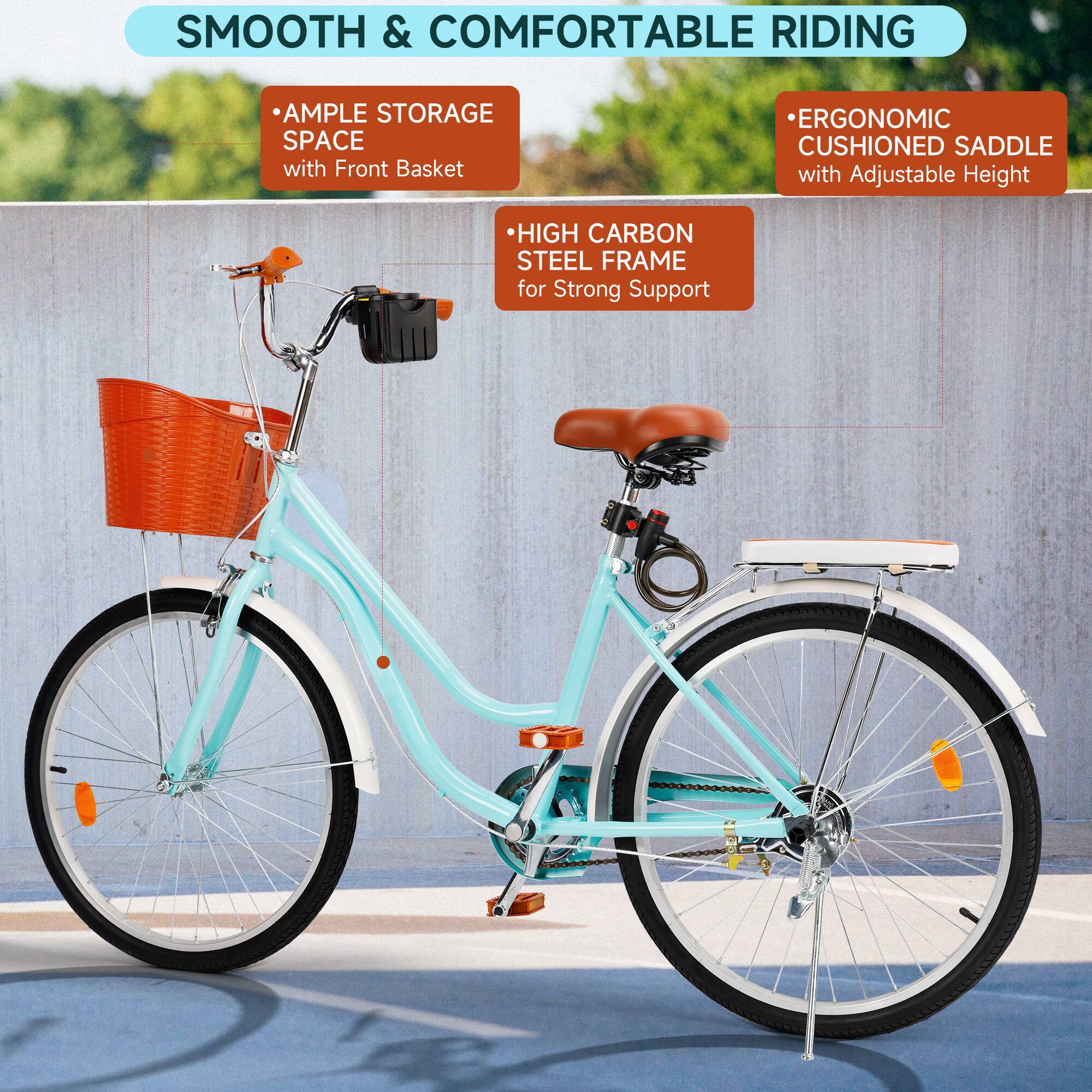 Topteng 24 Inch Beach Cruiser Bike for Adult Low Step Design