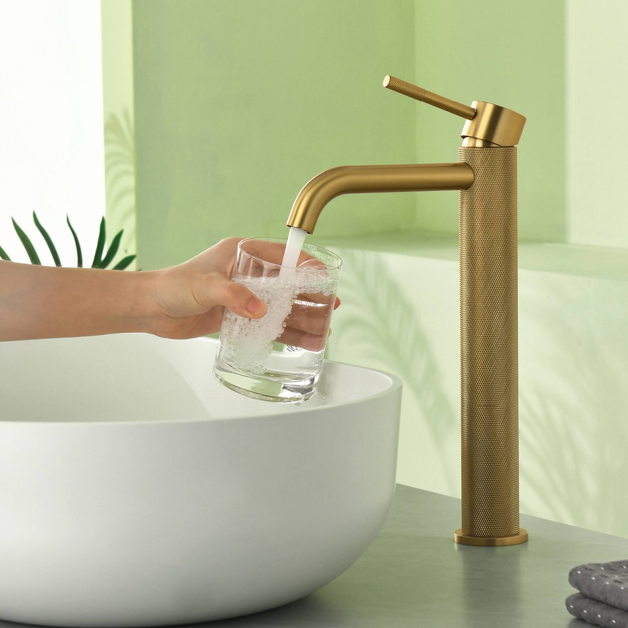 Alt View 2. Boyel Living - Brushed Gold Carved Bathroom Faucet Solid Brass - Brushed Gold.