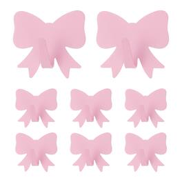 Unique Bargains - 8pcs Bow Knot Decorative Metal Self-Adhesive Wall Hooks Heavy Duty for Bathroom Kitchen Home Office Hanging Keys Coats - Pink