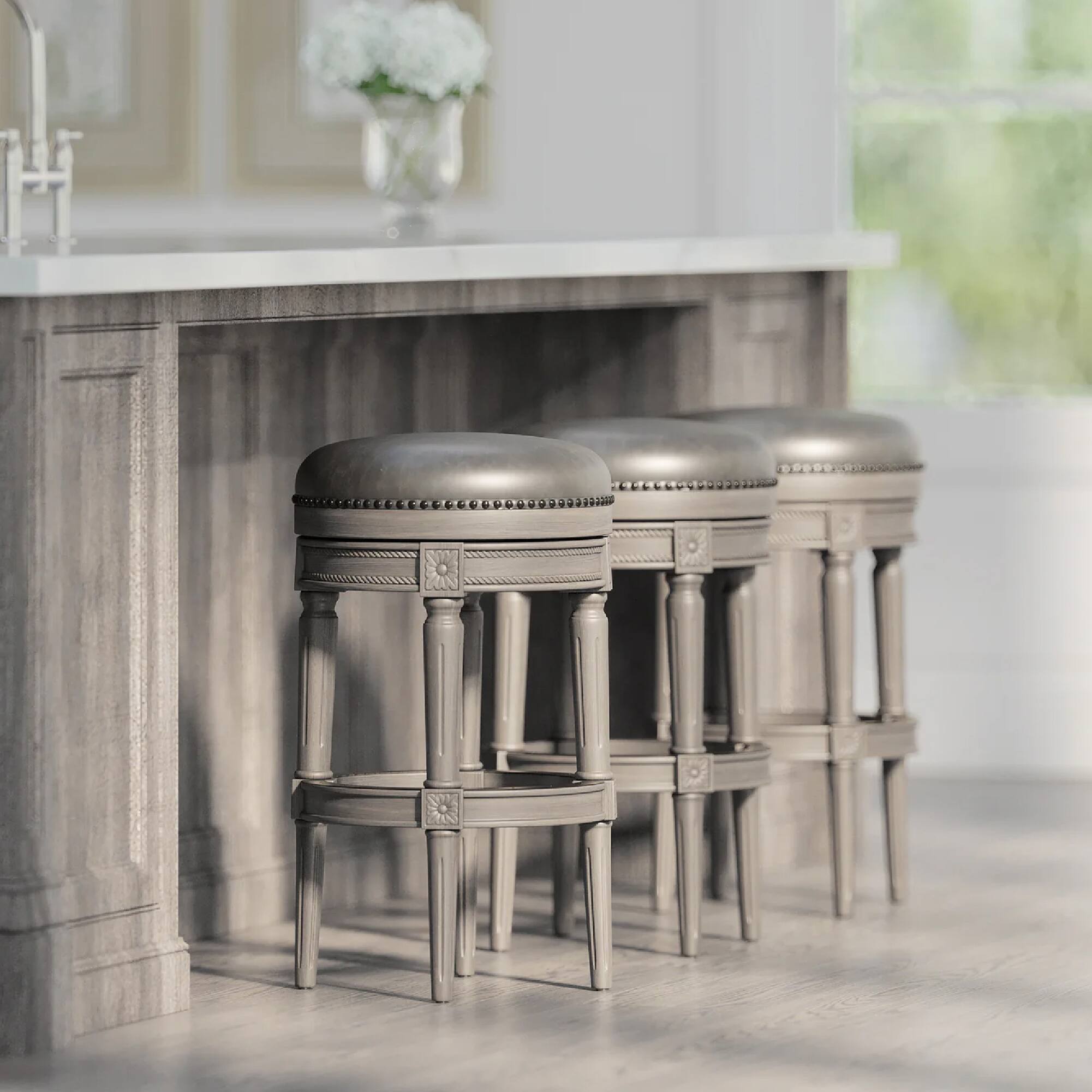 Alt View 4. Maven Lane - 31" Pullman Backless Bar Stool In Reclaimed Oak Finish With Vegan Leather - Reclaimed Oak.