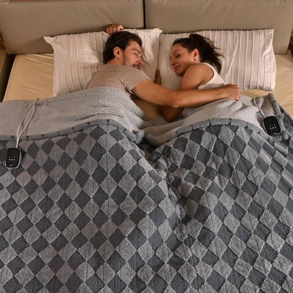 Front. MOSZAR LLC - Heated Electric Blanket King 100"x90" Teddy Faux Fur Sherpa, 10 Heat Levels, Gray - Teddy Faux Fur & Warm Sherpa.
