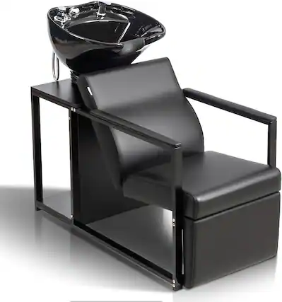 Front. Winado - Barber Shampoo Chair Backwash Unit with Porcelain Sink & Retractable Sprayer & Storage Shelf & Neck Rest for Beauty Spa - Black.
