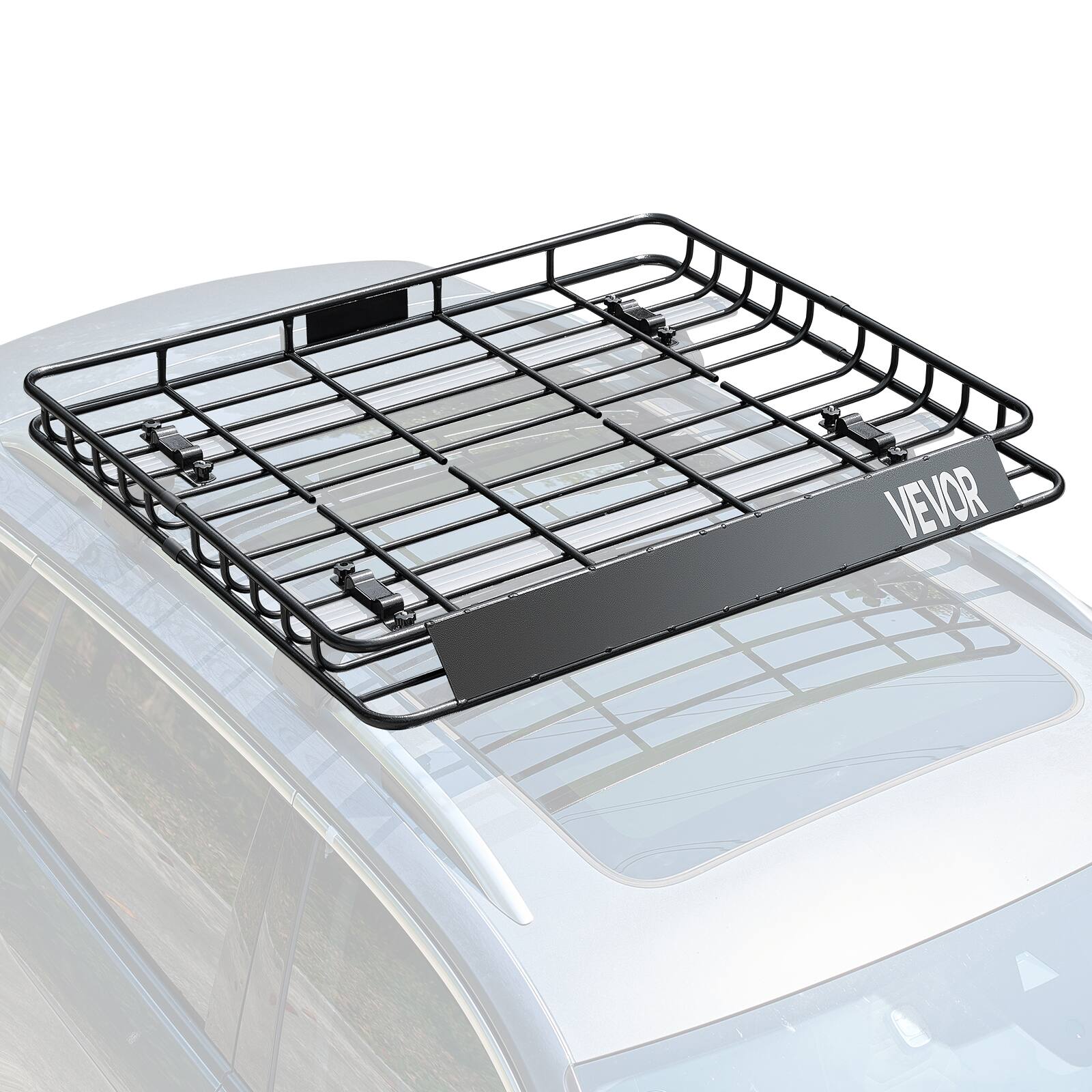 Front. VEVOR - Roof Rack Cargo Carrier, 43 x 50 x 4.1 in, Universal Rooftop Cargo Basket, Car Top Luggage Holder - Black.