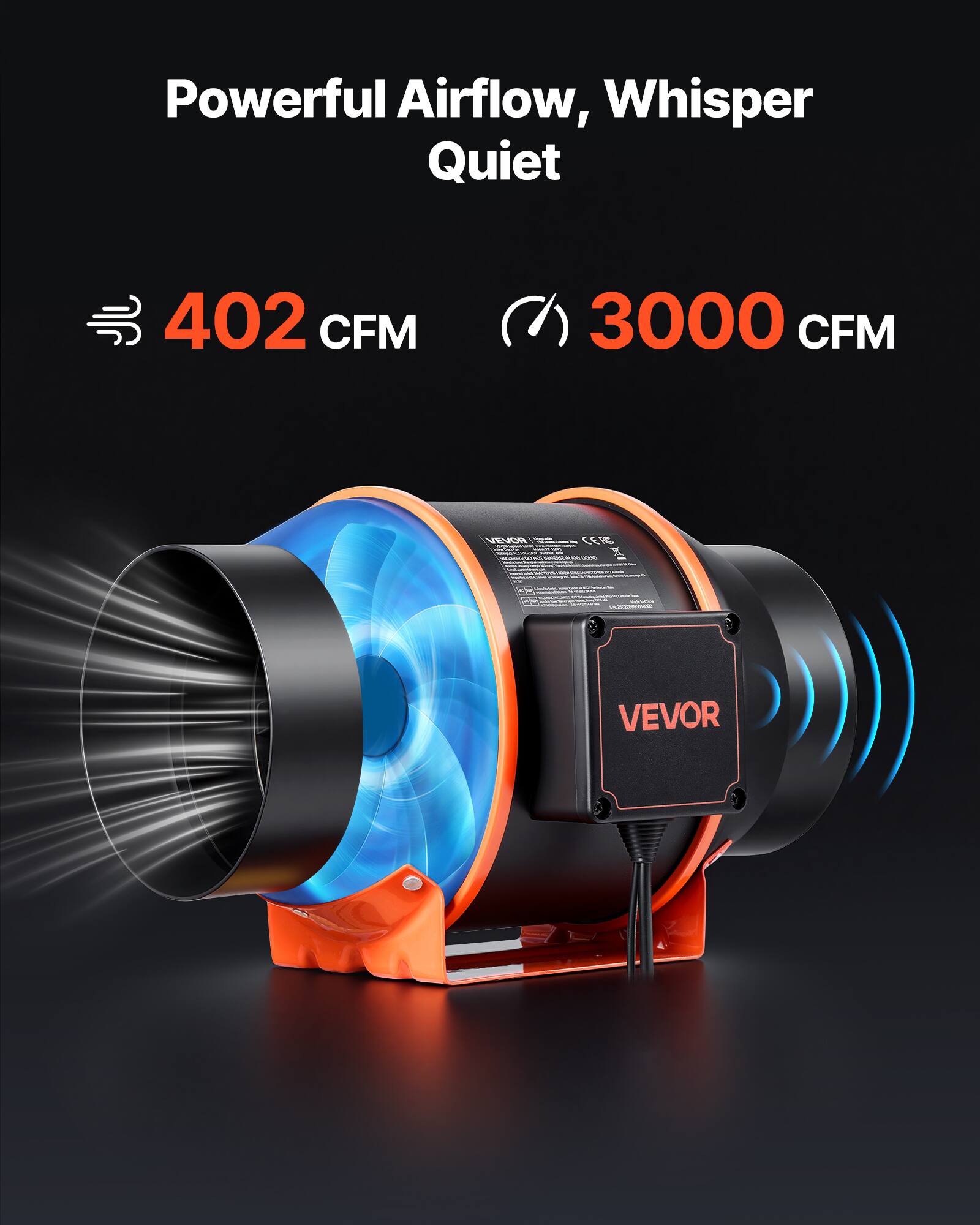 Powerful Airflow, Whisper Quiet  
402 CFM  
3000 CFM  

VEVOR