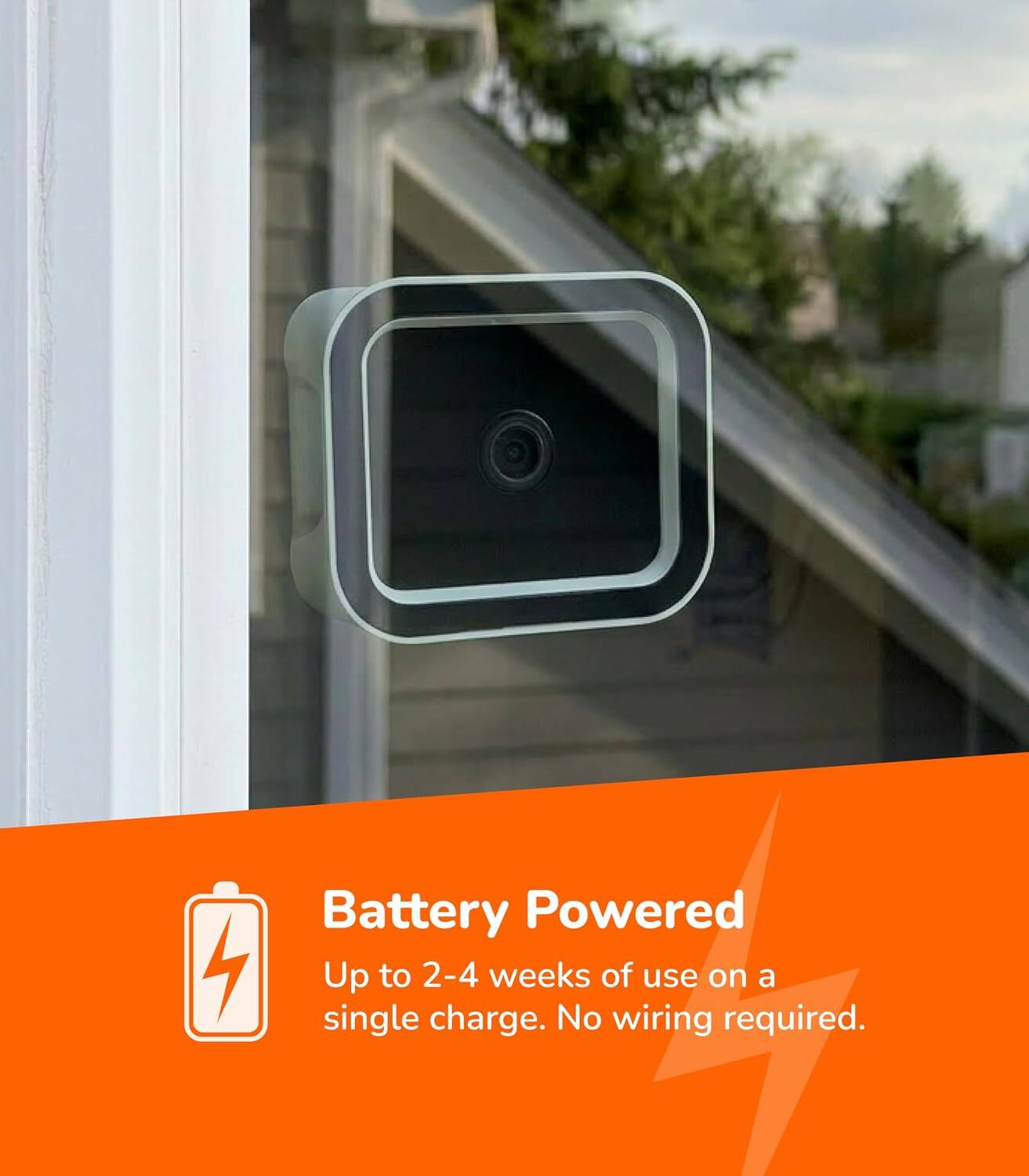 Battery Powered  
Up to 2-4 weeks of use on a single charge. No wiring required.