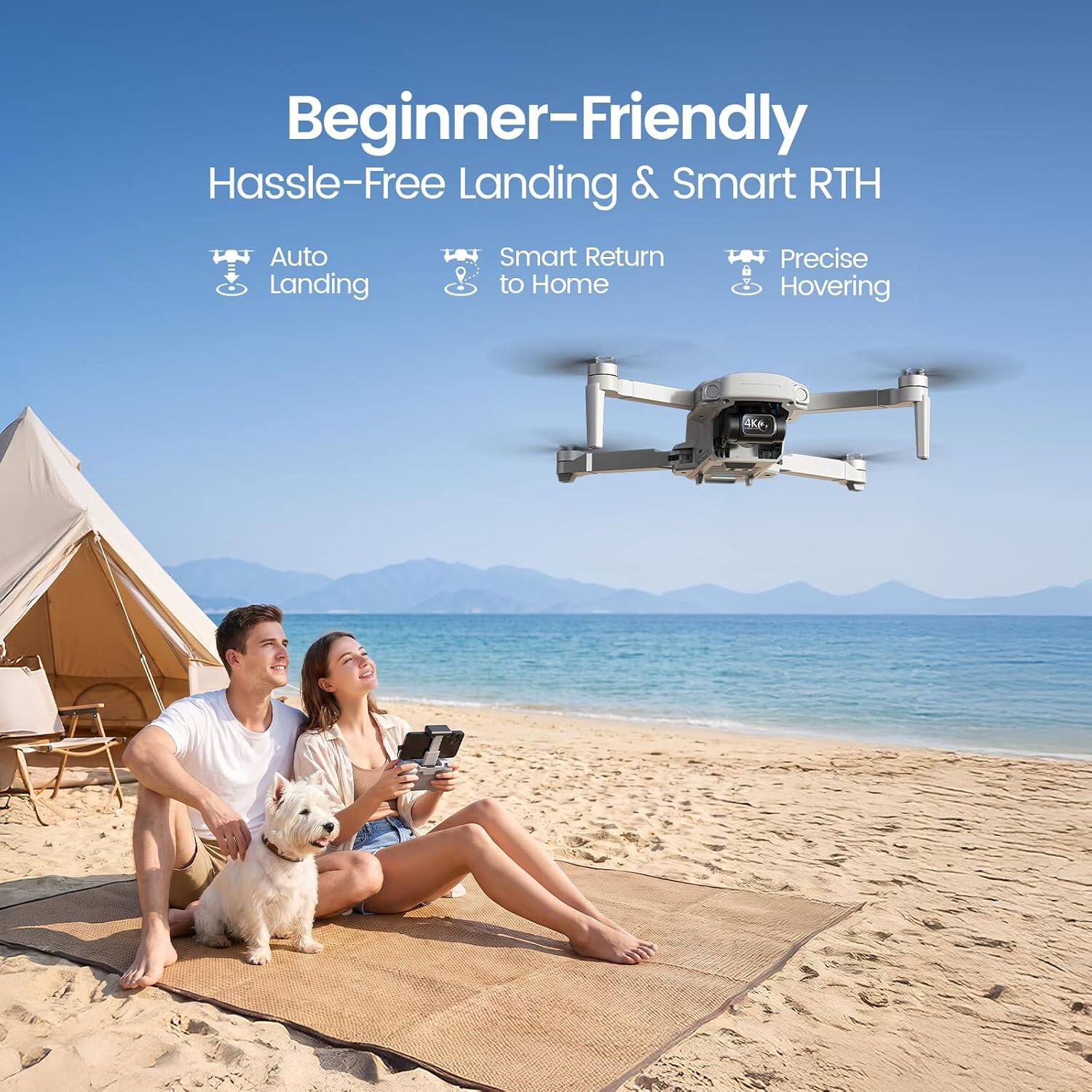 Beginner-Friendly Hassle-Free Landing & Smart RTH  
Auto Landing  
Smart Return to Home  
Precise Hovering  
4KM