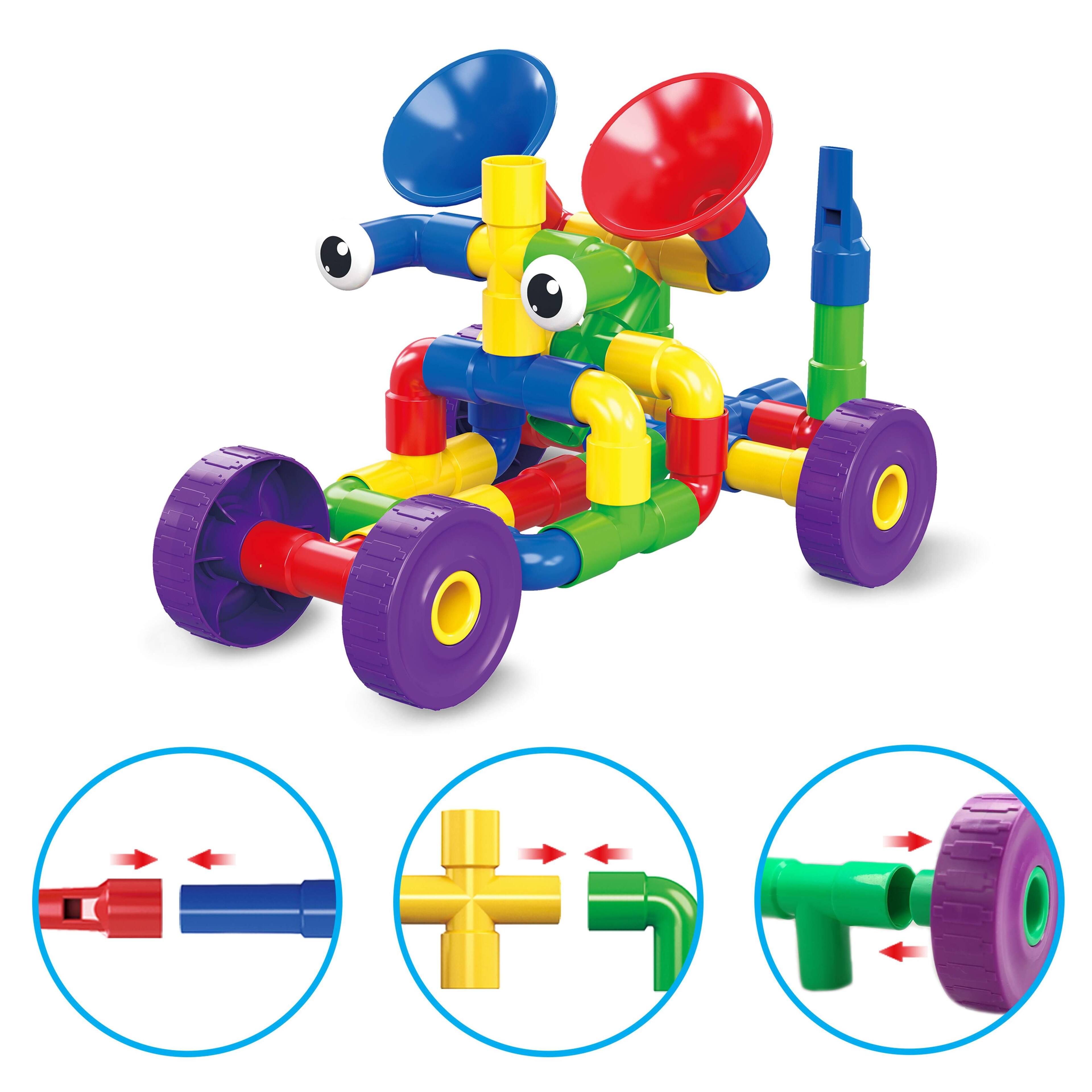 Alt View 5. PicassoTiles - PICASSO-TILES Pipe Tube for Kids, 136PCS Wheel Construction STEM Building Blocks Educational Toy - Multicolor.