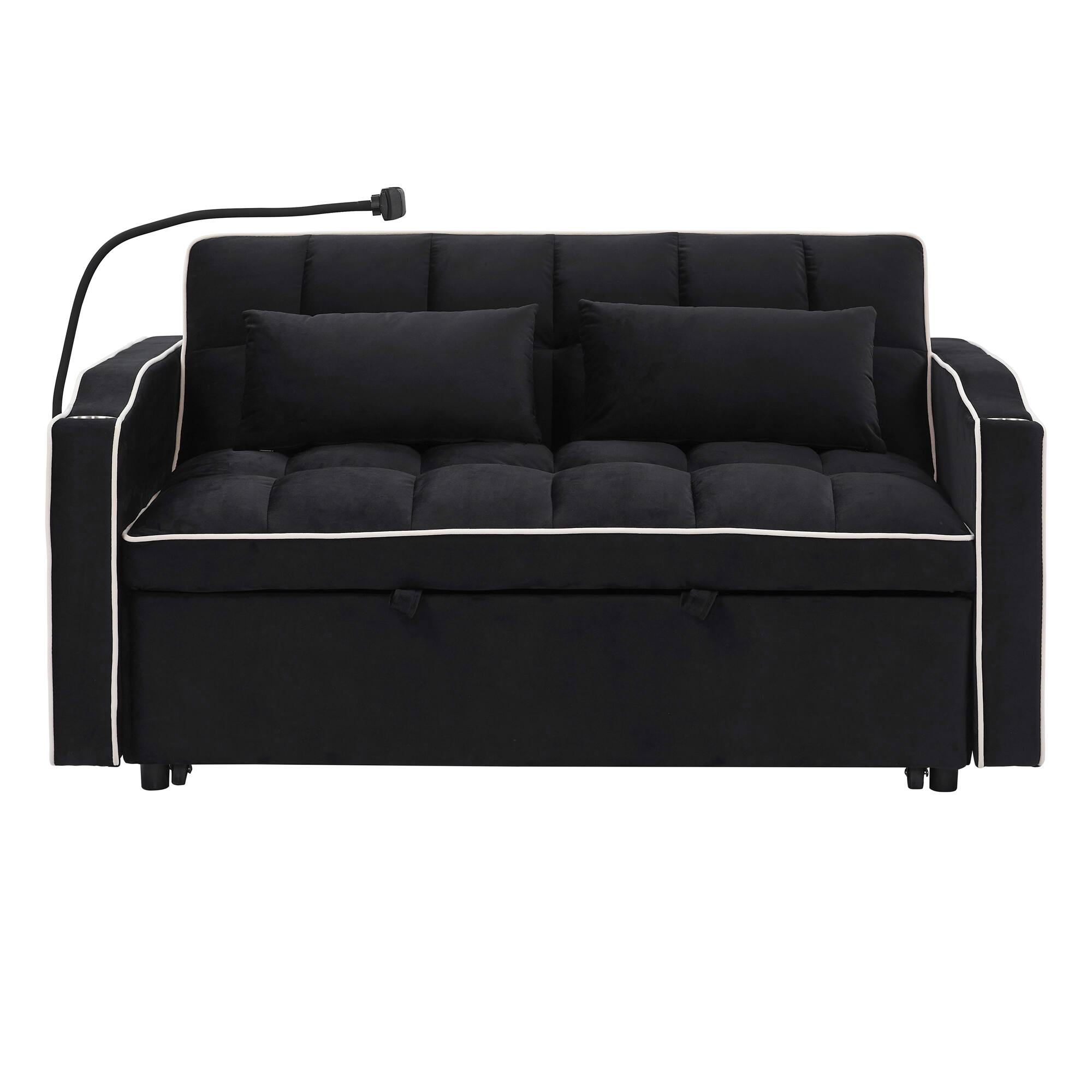 Alt View 8. GOODSILO - Versatile 55-Inch Foldable Sofa Bed with Adjustable Backrest and Modern Convenience Features for Living Spaces - Black.