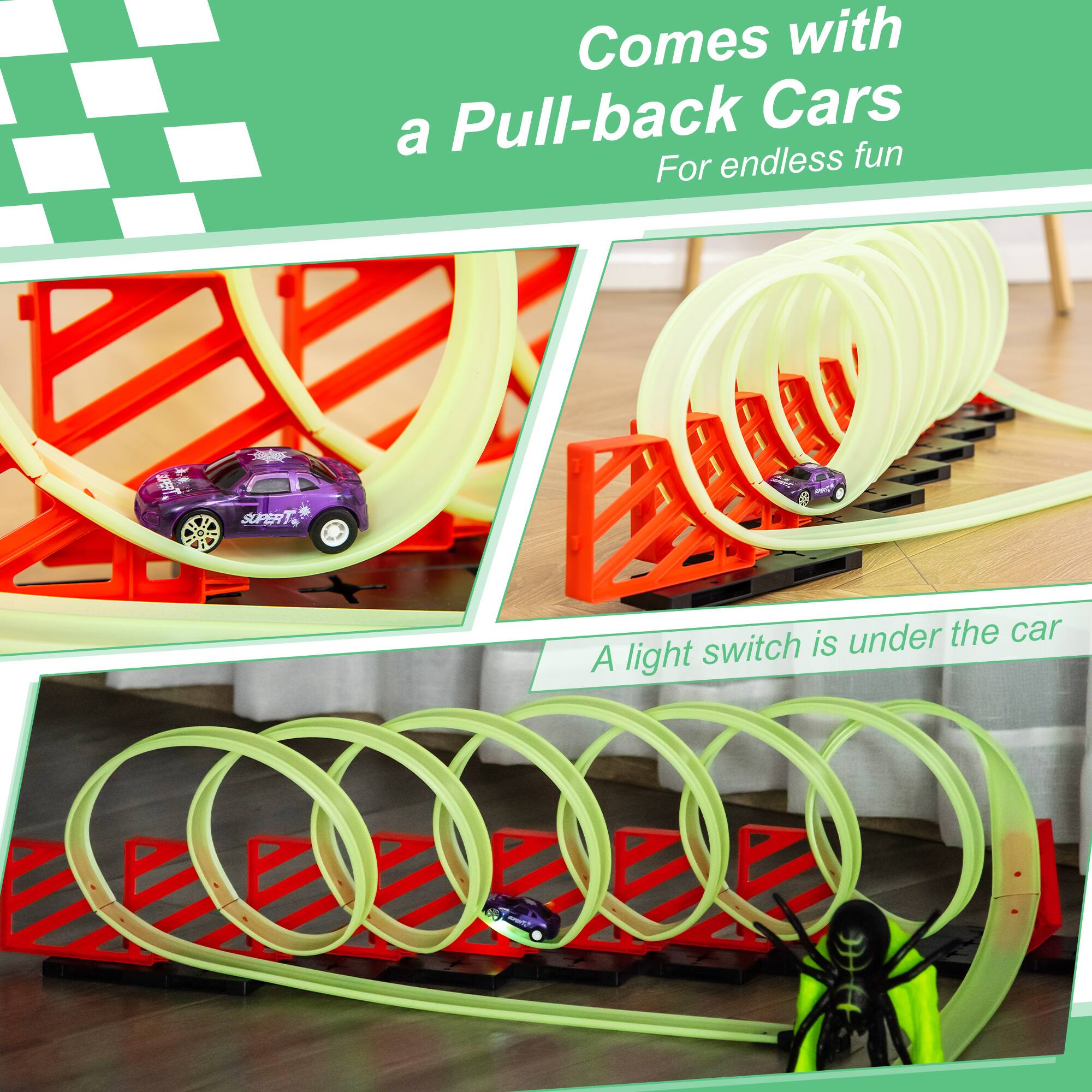 Comes with a Pull-back Cars  
For endless fun  

A light switch is under the car