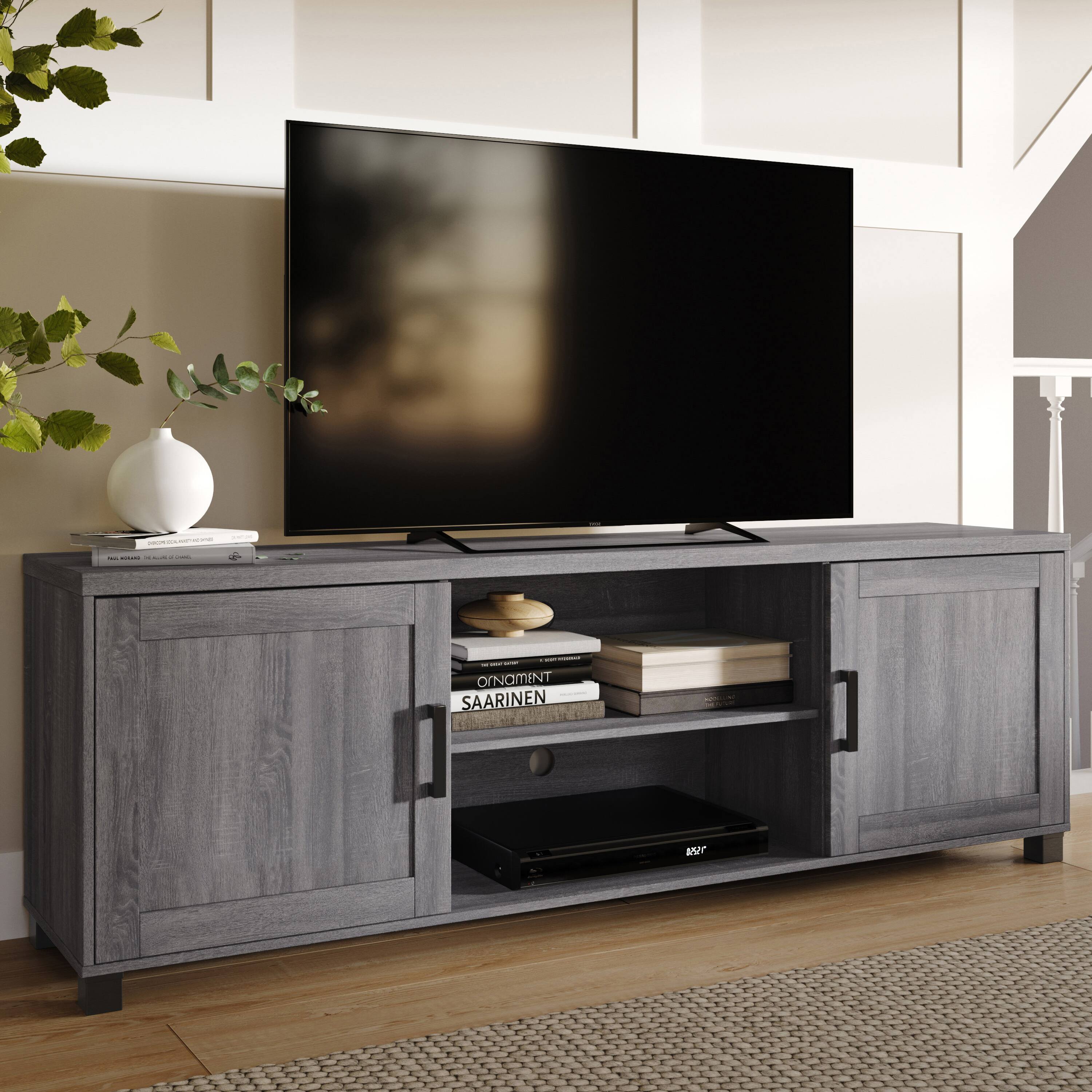 Alt View 32. CorLiving - Virlomi Collection TV Stand with Cabinets for Most TVs up to 85" - Dark Gray.