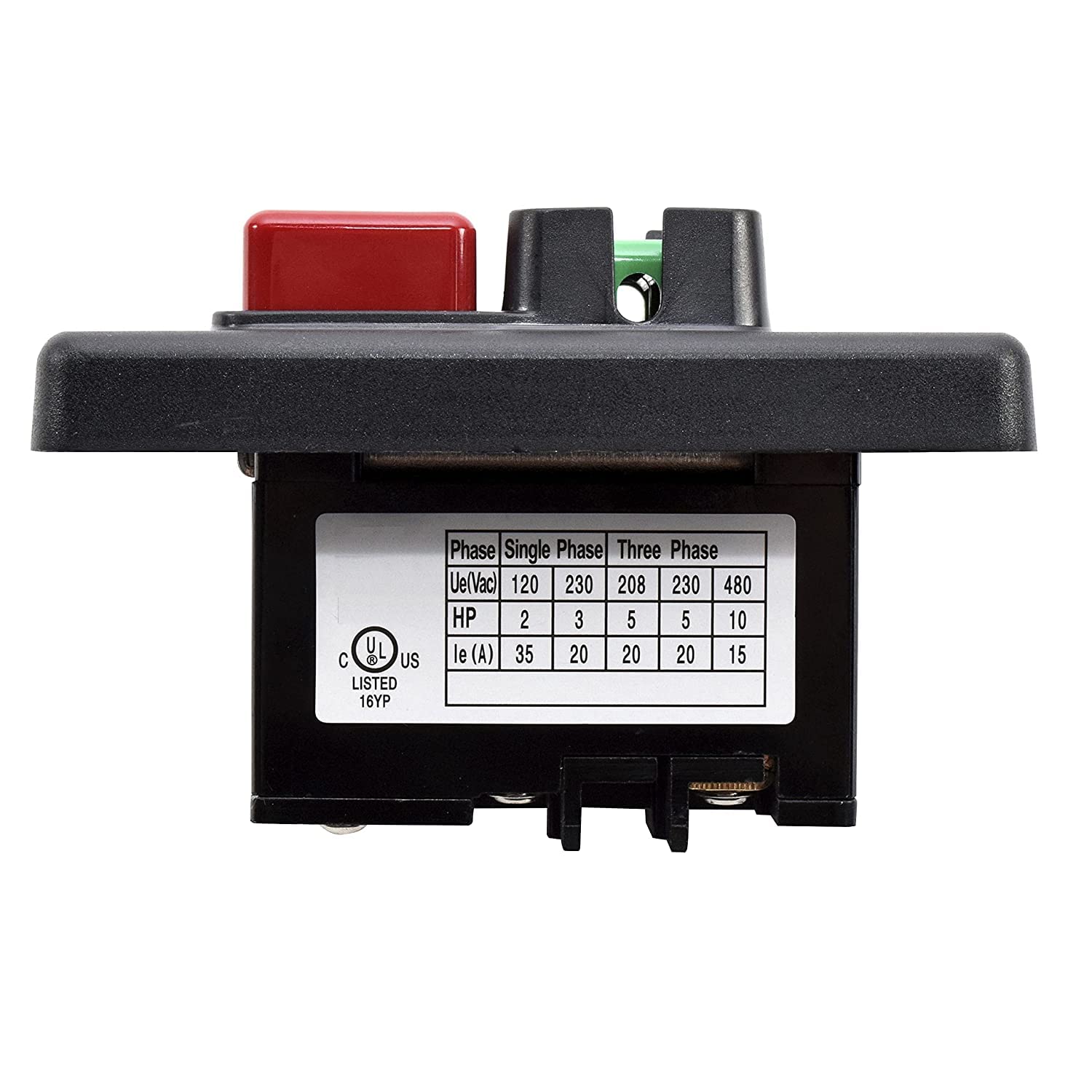 Phase | Single Phase | Three Phase  
Ue(Vac) | 120 | 230 | 208 | 230 | 480  
HP | 2 | 3 | 5 | 5 | 10  
Ie (A) | 35 | 20 | 20 | 20 | 15  

C & UL LISTED 16YP