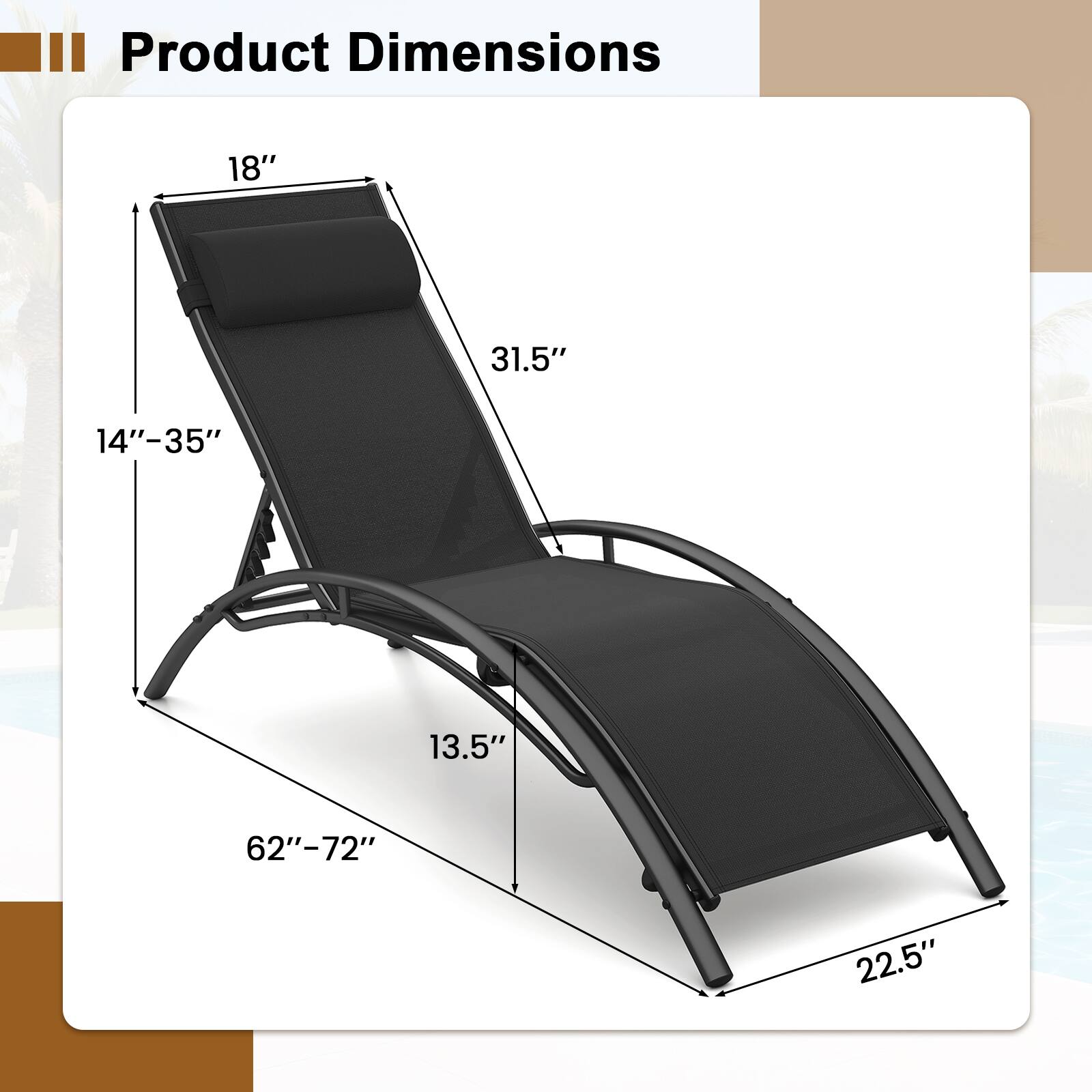 Product Dimensions: 18" x 31.5" x 14"-35" x 13.5" x 62"-72" x 22.5"