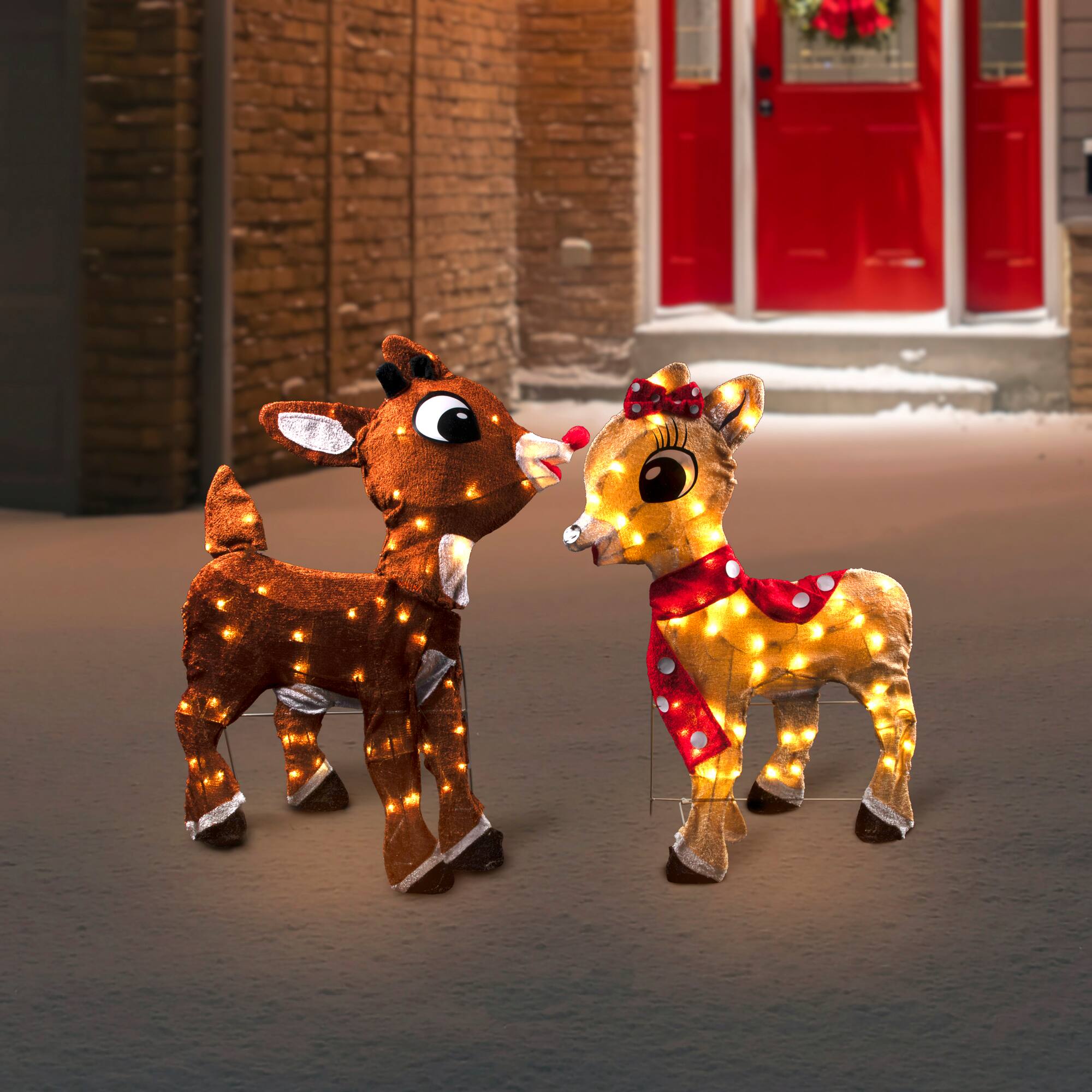 Northlight - Lighted Rudolph and Clarice Outdoor Christmas Decorations - 32" - Brown