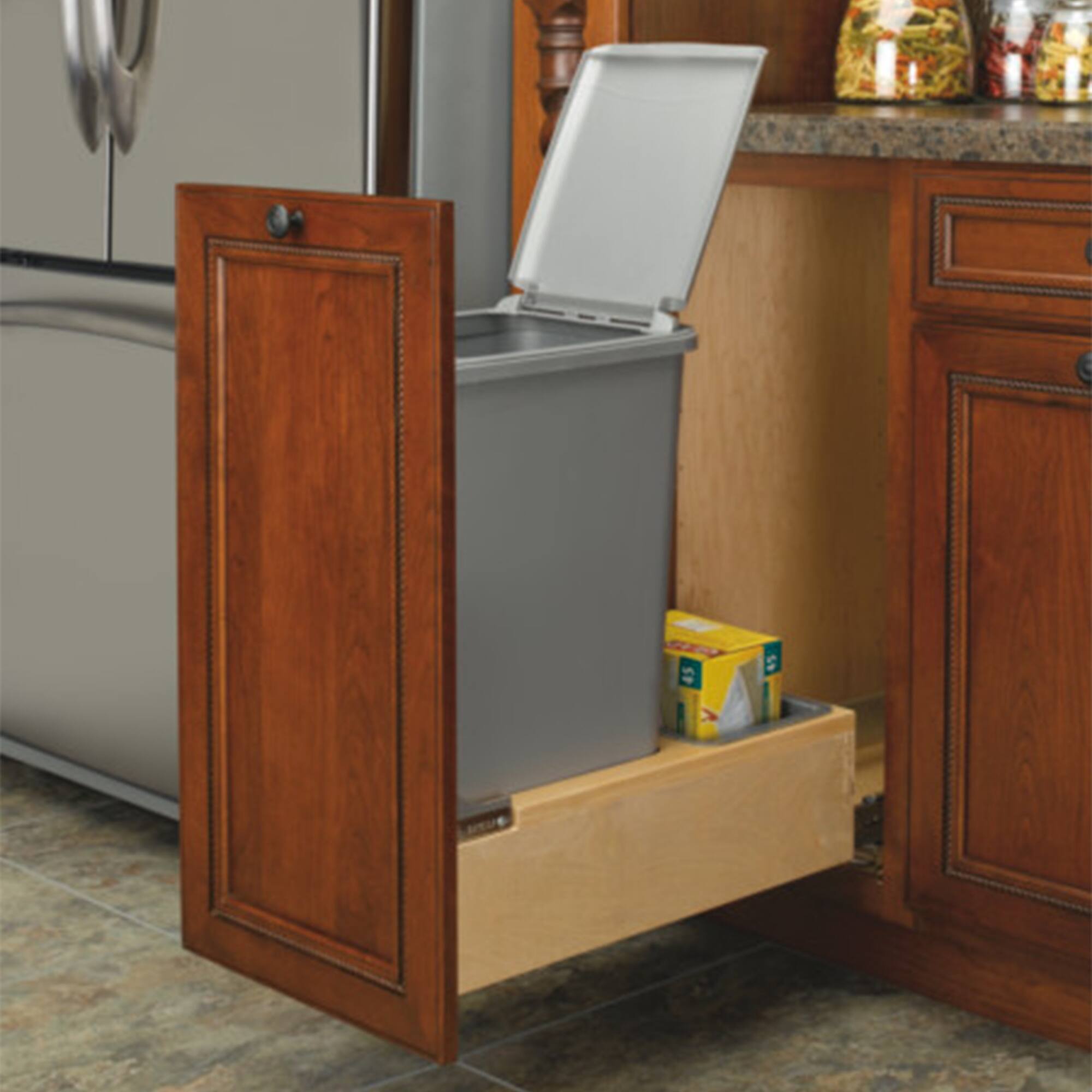Alt View 4. Rev-A-Shelf - Rev-A-Shelf Pullout Trash Can 50 qt. w/Soft-close Soft-open, 4WCBM-1550DM-1 - Natural Maple.