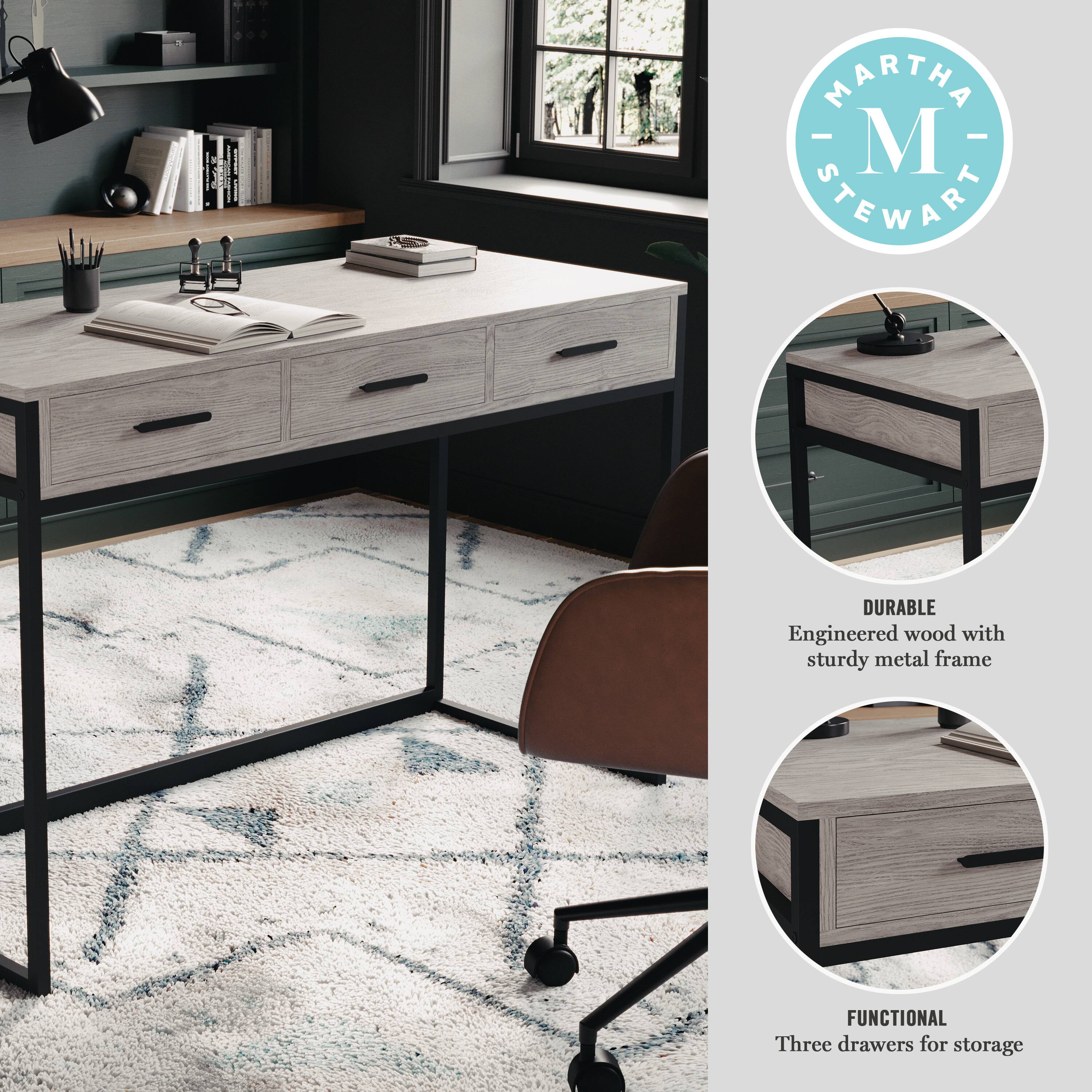 MARTHA STEWART DURABLE Engineered wood with sturdy metal frame FUNCTIONAL Three drawers for storage